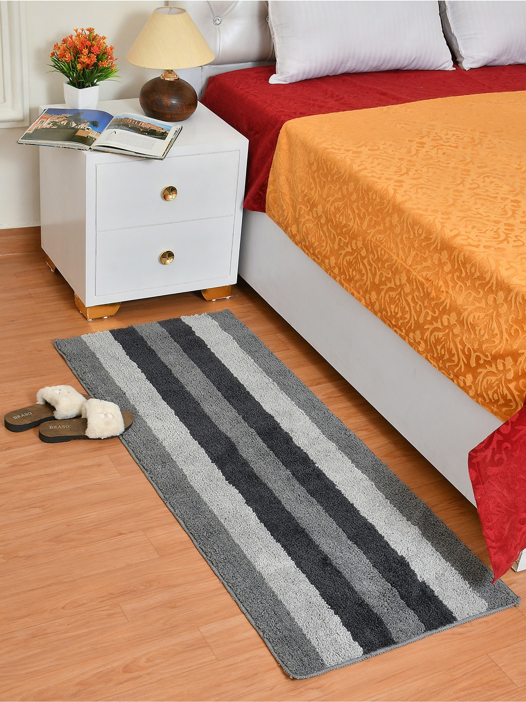 

Hammer Home Grey Striped Antislip kitchen & Bedside Runner