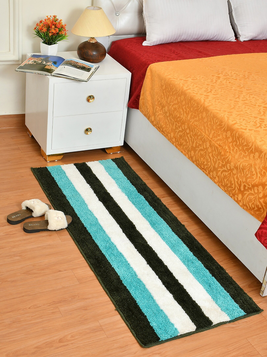 

Hammer Home Green & White Striped Anti-Slip Kitchen & Bedside Runner