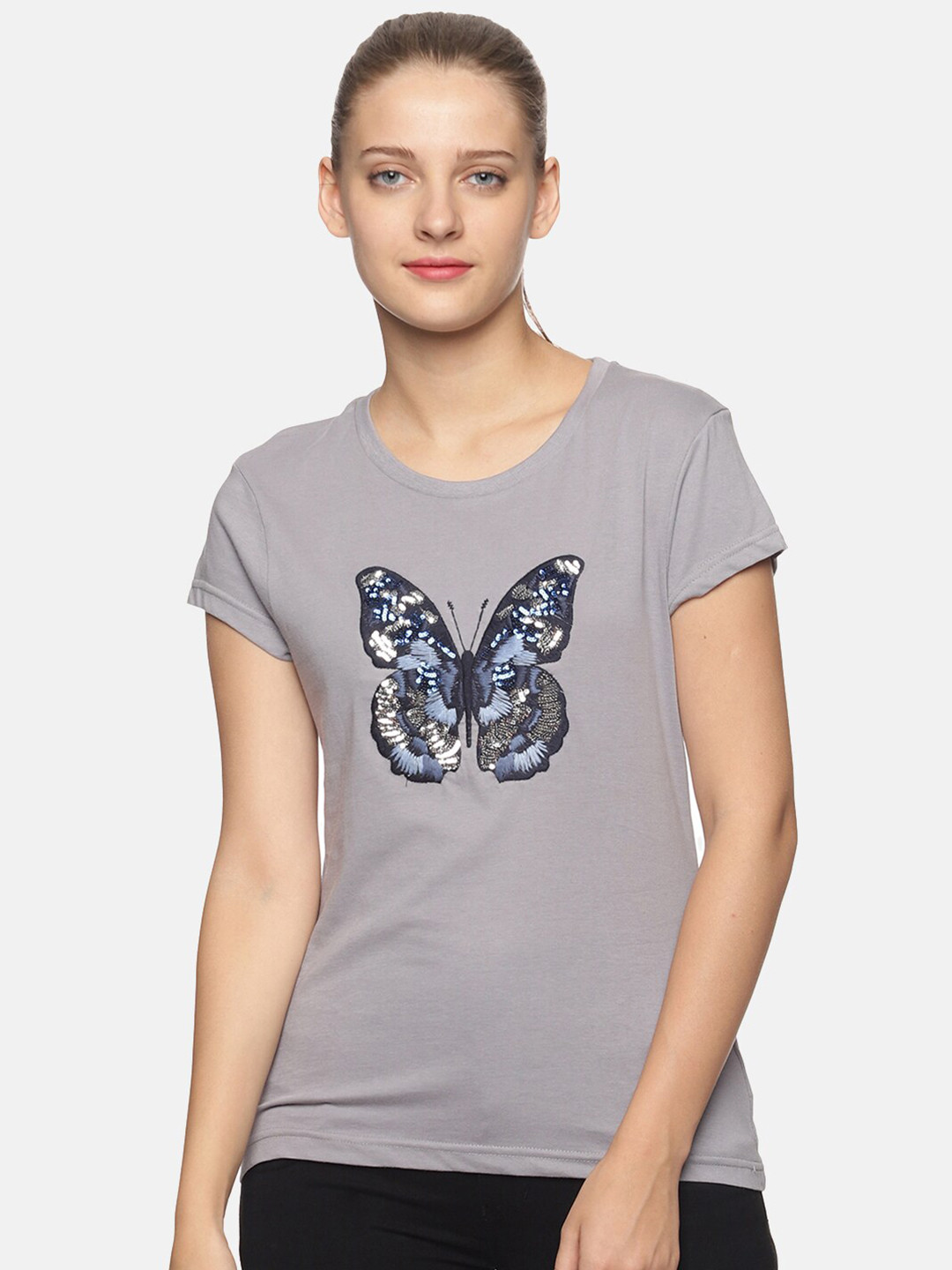 

DAiSY Women Grey Printed Cotton T-shirt
