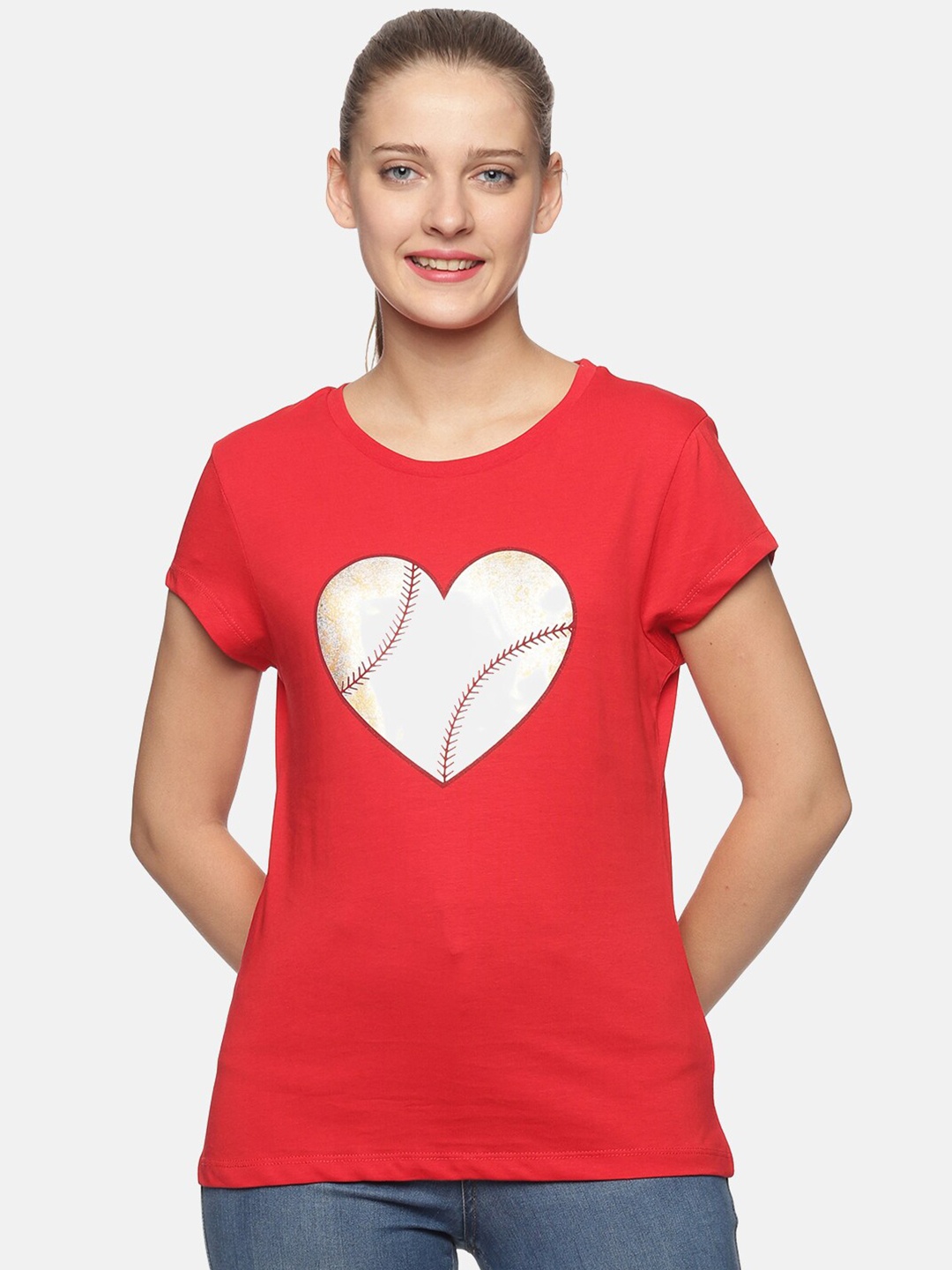 

DAiSY Women Red Printed Rapid-Dry T-shirt