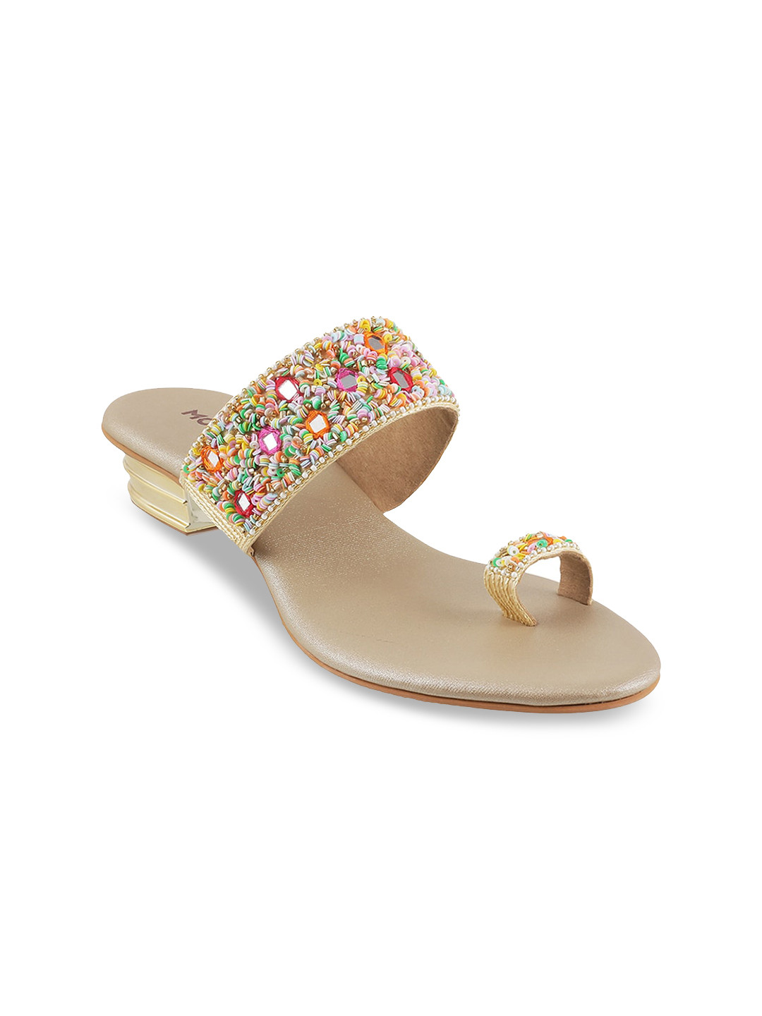 

Mochi Gold-Toned Embellished Ethnic Platform Heels