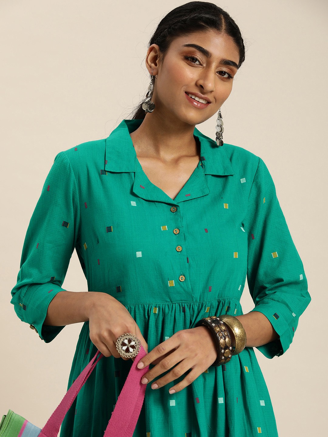

Taavi Women Blue Woven Legacy Ethnic Motifs Casual Fit And Flare Maxi Dress