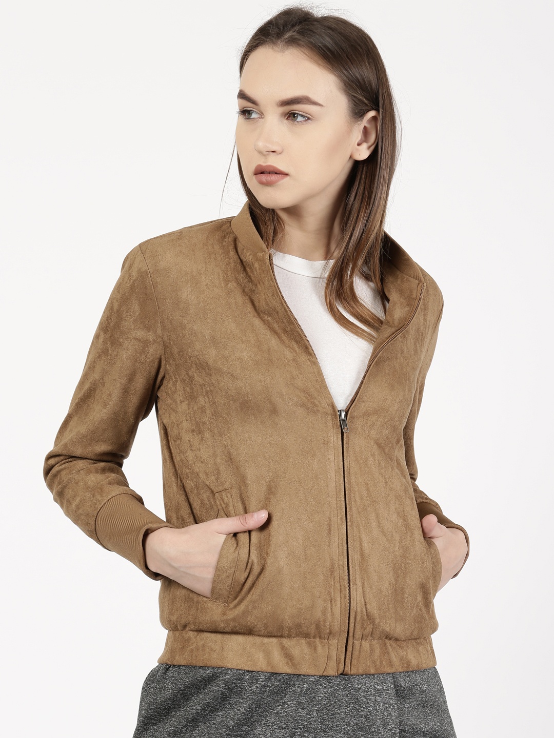 

ether Women Brown Solid Jacket