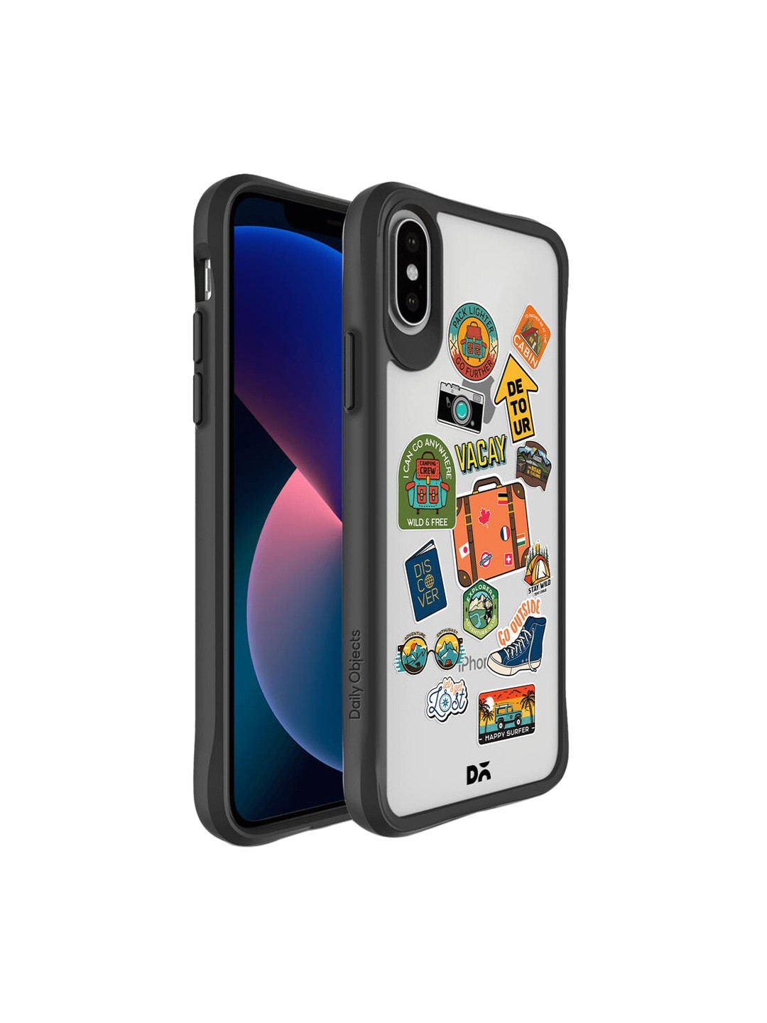 

DailyObjects Black Backpacking Printed iPhone XS Max Back Case Cover, Multi