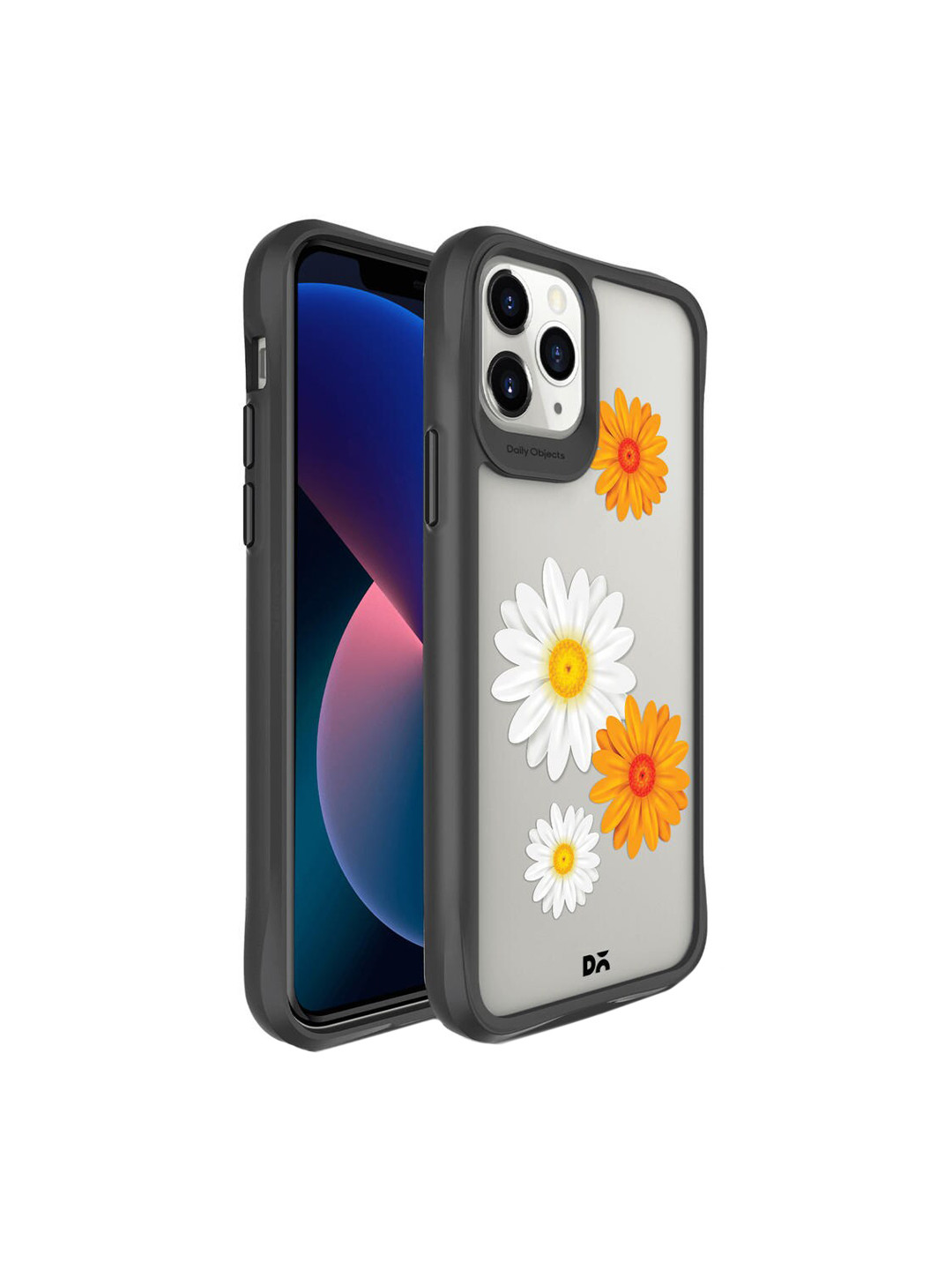

DailyObjects Transparent & White Printed Flowers Black Hybrid Clear iPhone 11 Pro Max Phone Back Case