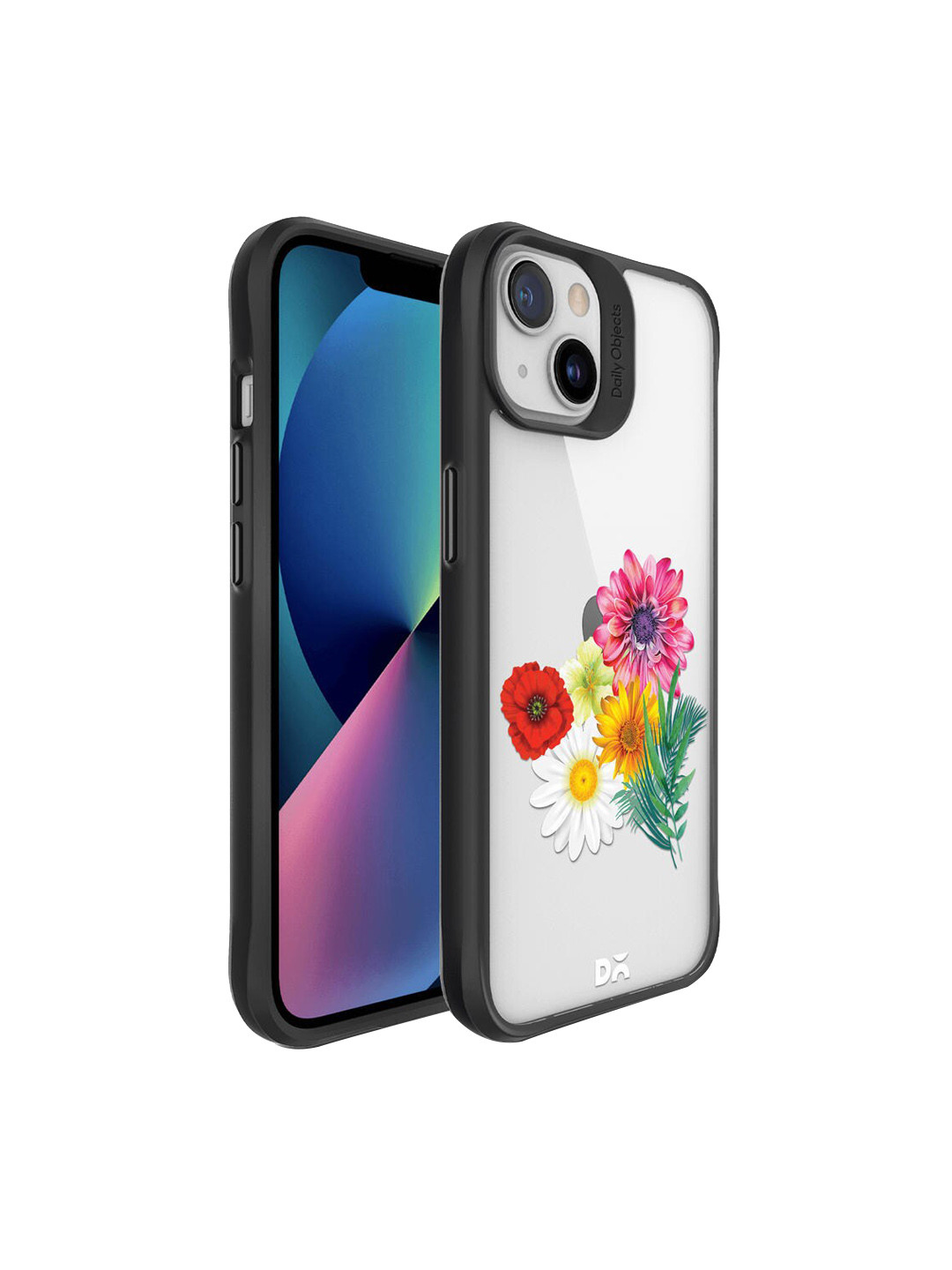 

DailyObjects Transparent & Pink Printed Flowers Black Hybrid Clear iPhone 13 Mini Phone Back Case