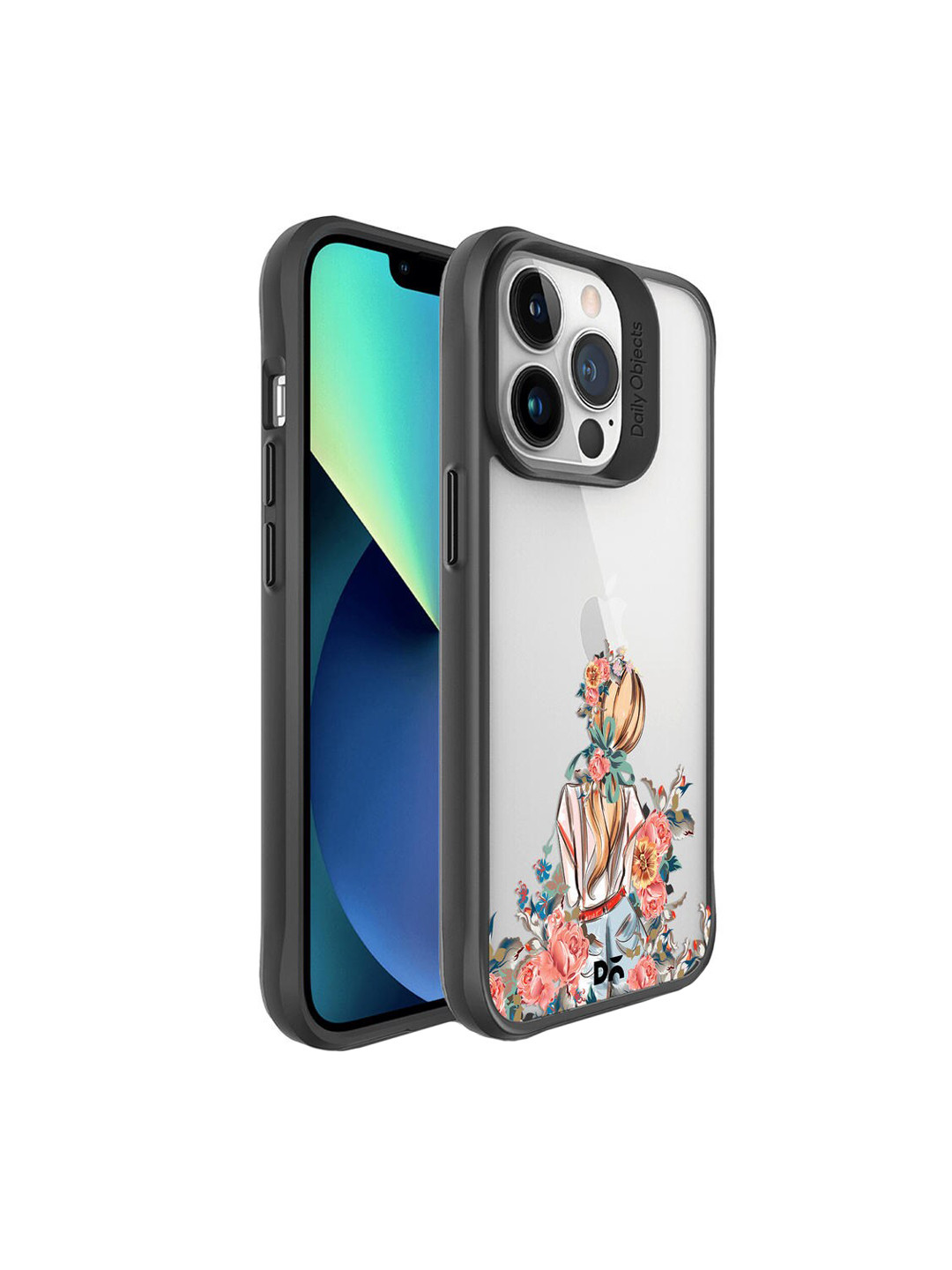 

DailyObjects Cloud White & Peach Printed China Rose Black Hybrid iPhone 13 Pro Max Phone Case