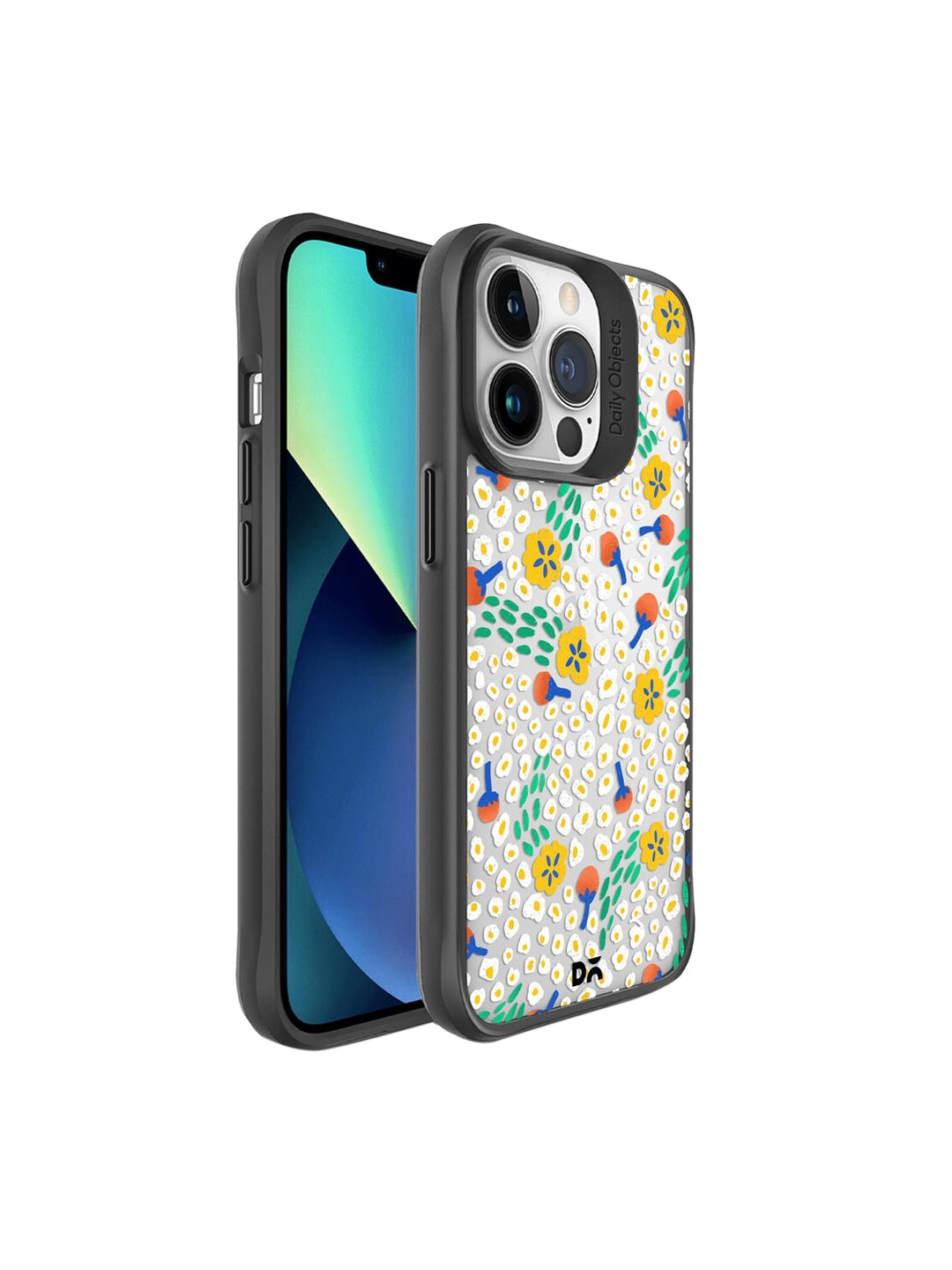 

DailyObjects Transparent & Green Printed Flowers Black Hybrid Clear iPhone 13 Pro Max Phone Back Case