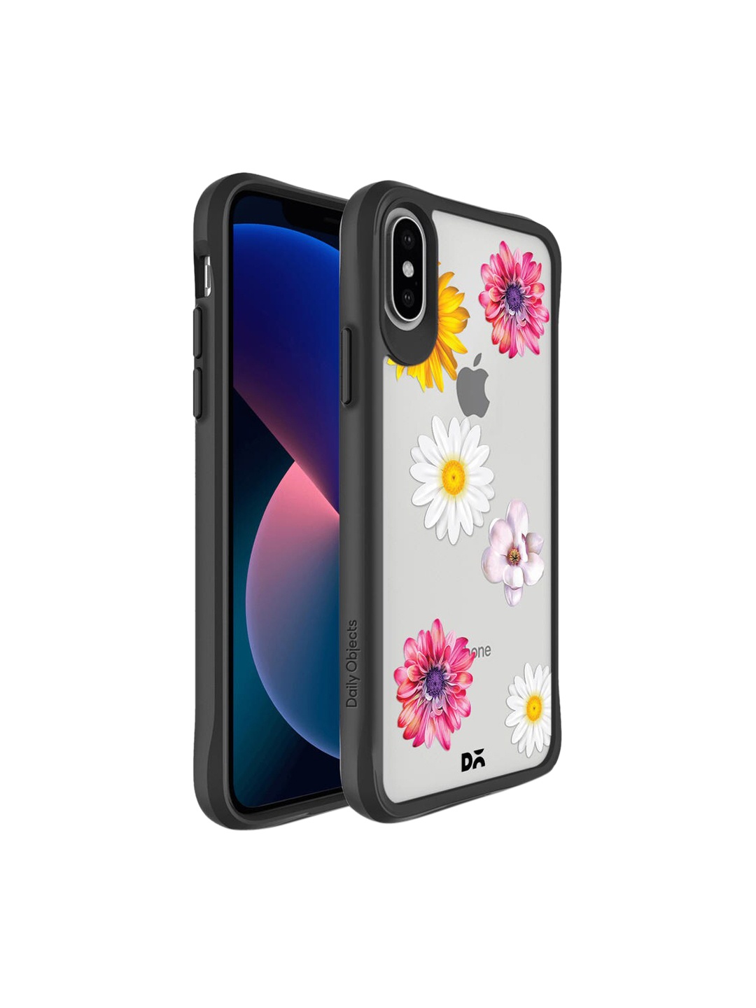 

DailyObjects Black & White Clear Multicoloured Flowers Black Hybrid iPhone XS Back Case, Multi