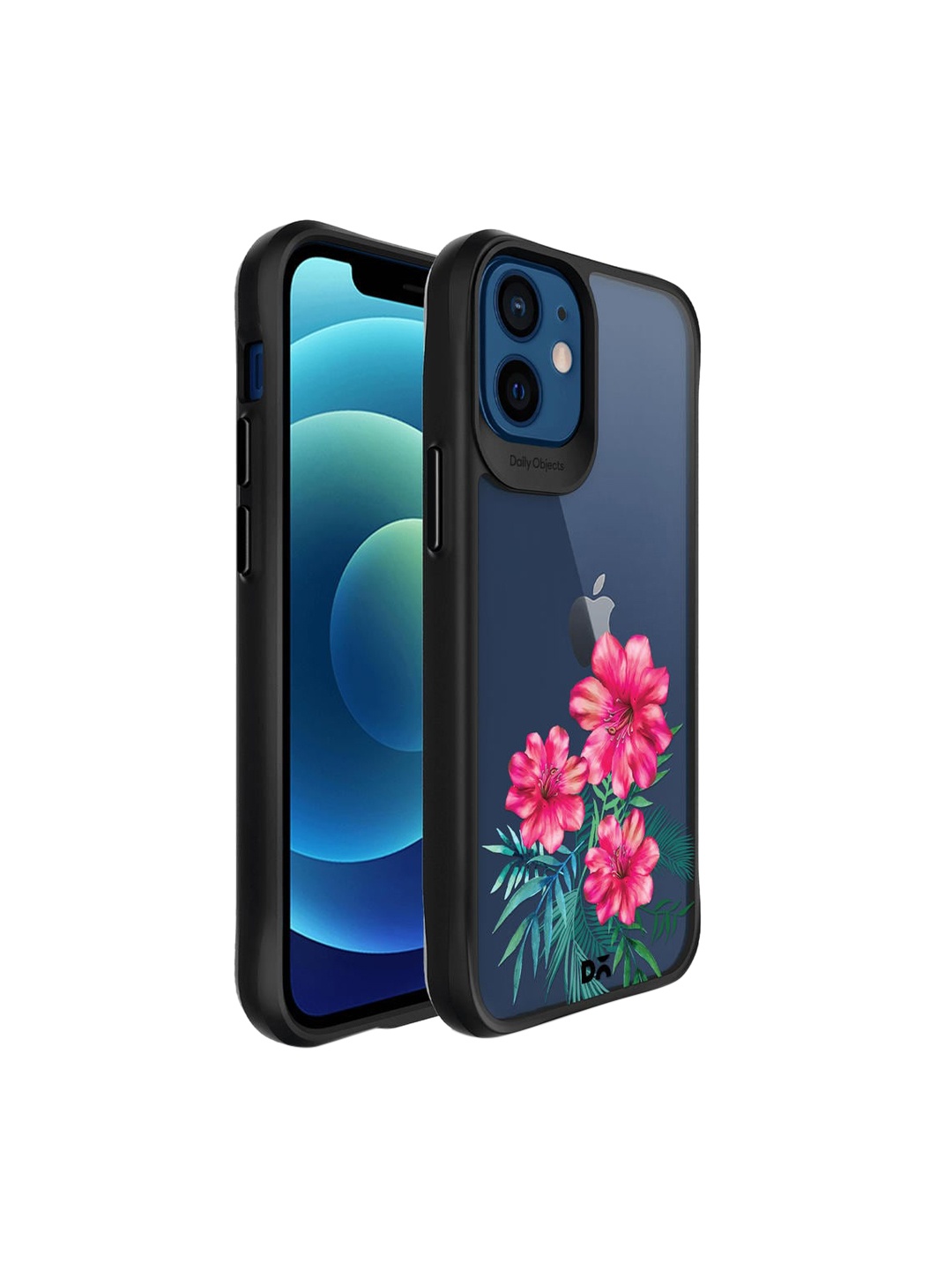 

DailyObjects Blue & Pink Clear Hibiscus Black Hybrid iPhone 12 Back Case