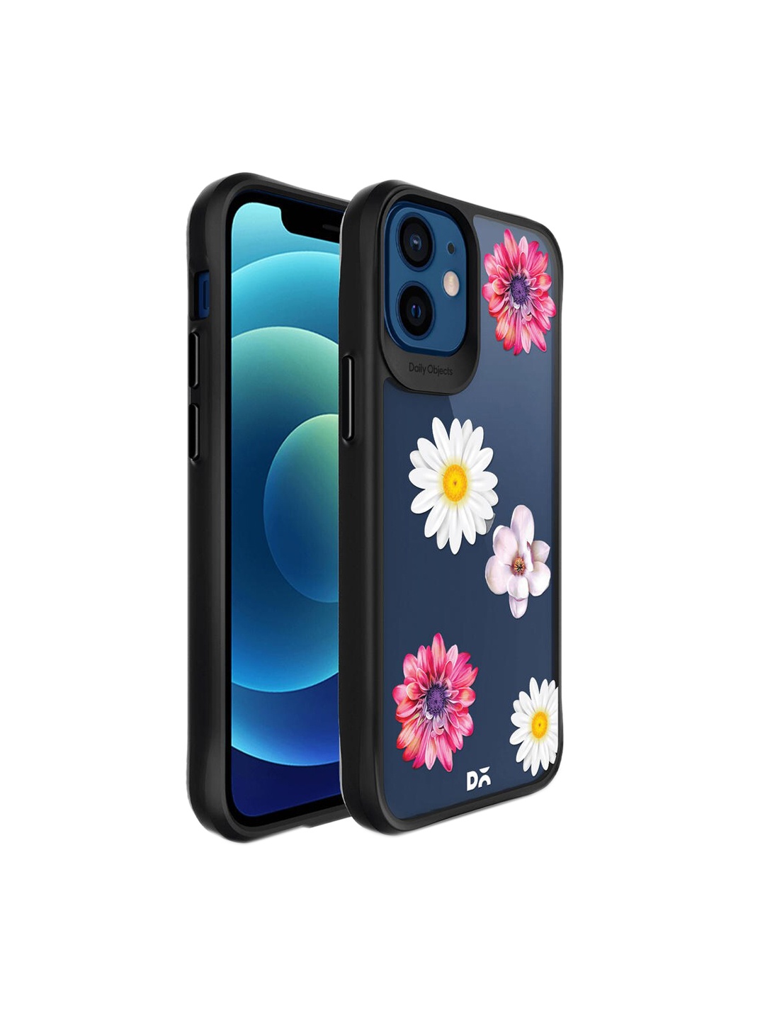 

DailyObjects Black & Pink Printed Flowers Hybrid Clear iPhone 12 Phone Case