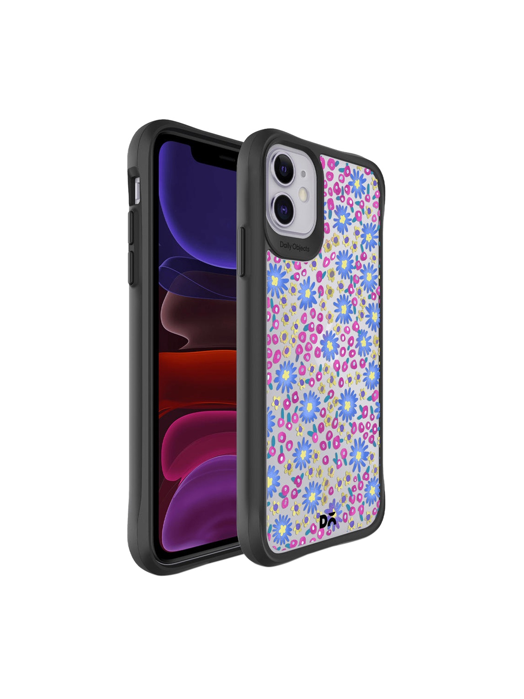 

DailyObjects Unisex Black & Blue Glittering Daisy Hybrid iPhone 11 Clear Case Cover