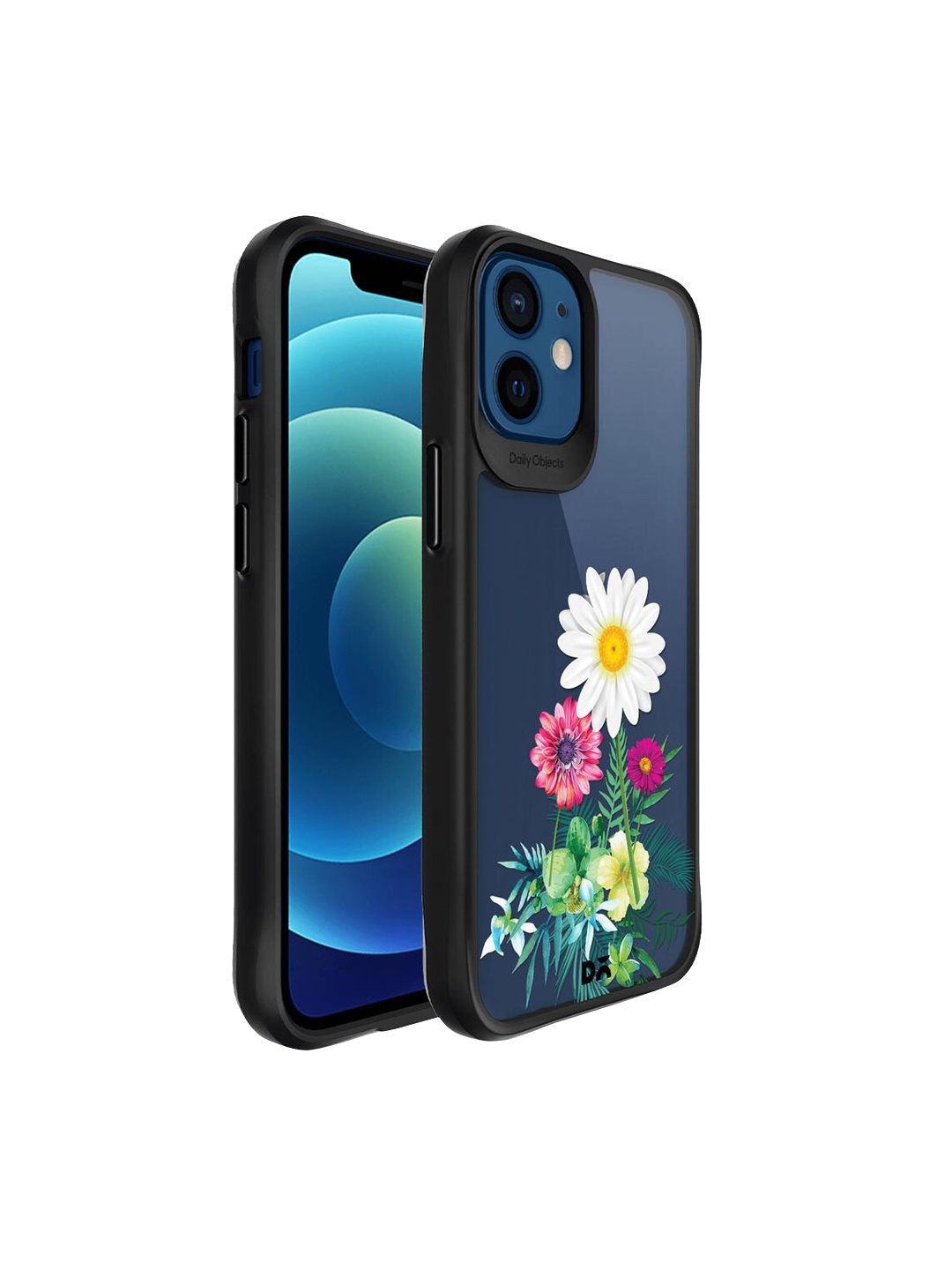 

DailyObjects Transparent & Pink Flowers & Daisy iPhone 12 Back Case, Blue