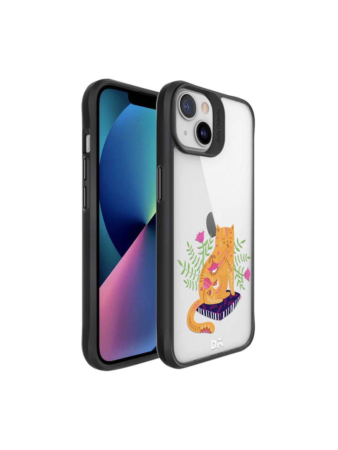 

DailyObjects Black & White Happy Kitty Black Hybrid iPhone 13 Back Case