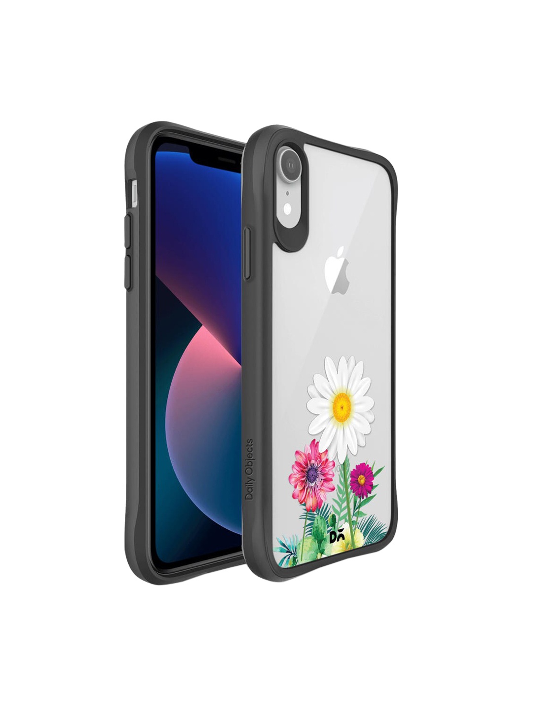 

DailyObjects Transparent & Pink Printed Flowers And Daisy Black Hybrid Clear iPhone XR Phone Back Case