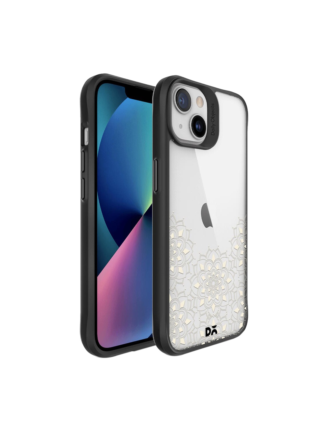 

DailyObjects Black & Off- White Printed Mandala Flake Hybrid Clear iPhone 13 Phone Case