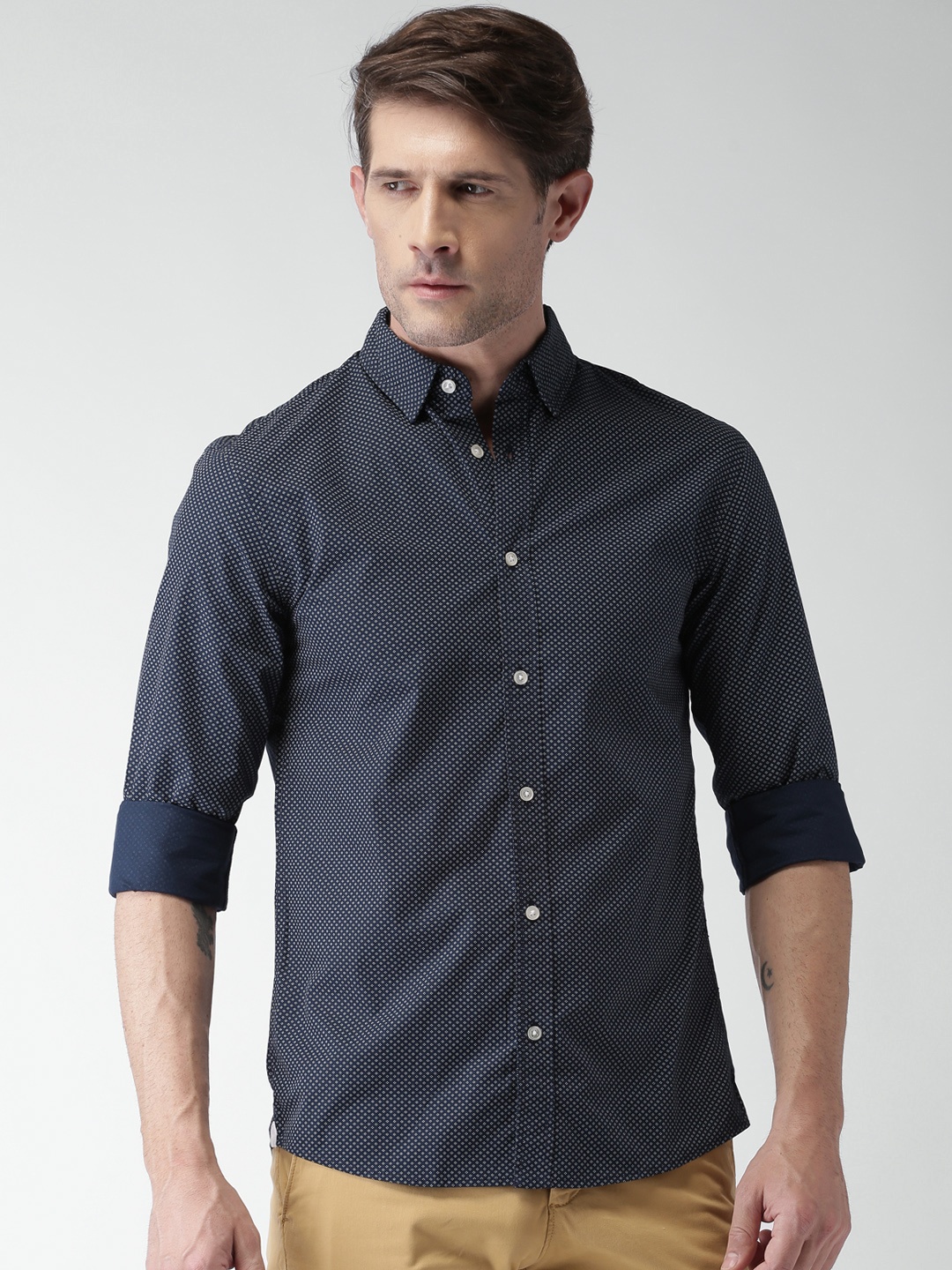 

Celio Men Navy Blue Slim Fit Printed Casual Shirt