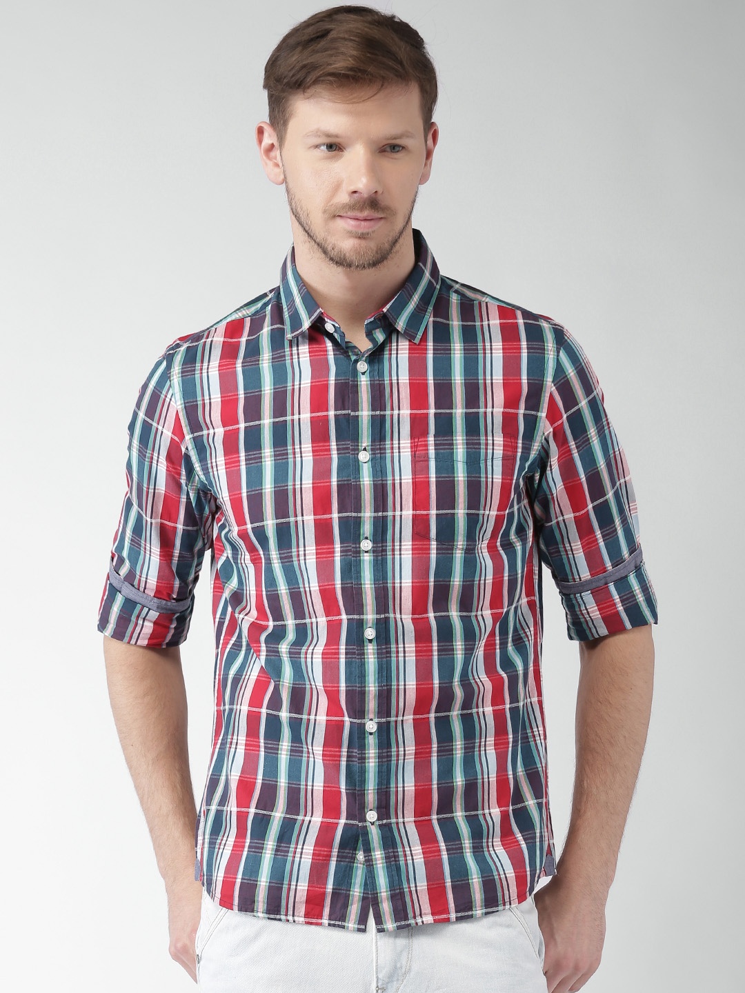 

Celio Men Red & Green Checked Casual Shirt