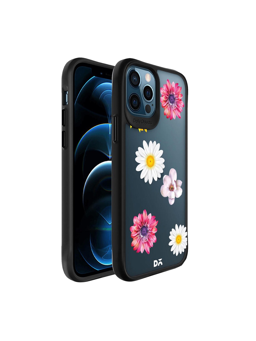 

DailyObjects Deep Blue & Pink Printed Clear Flowers Black Hybrid iPhone 12 Pro