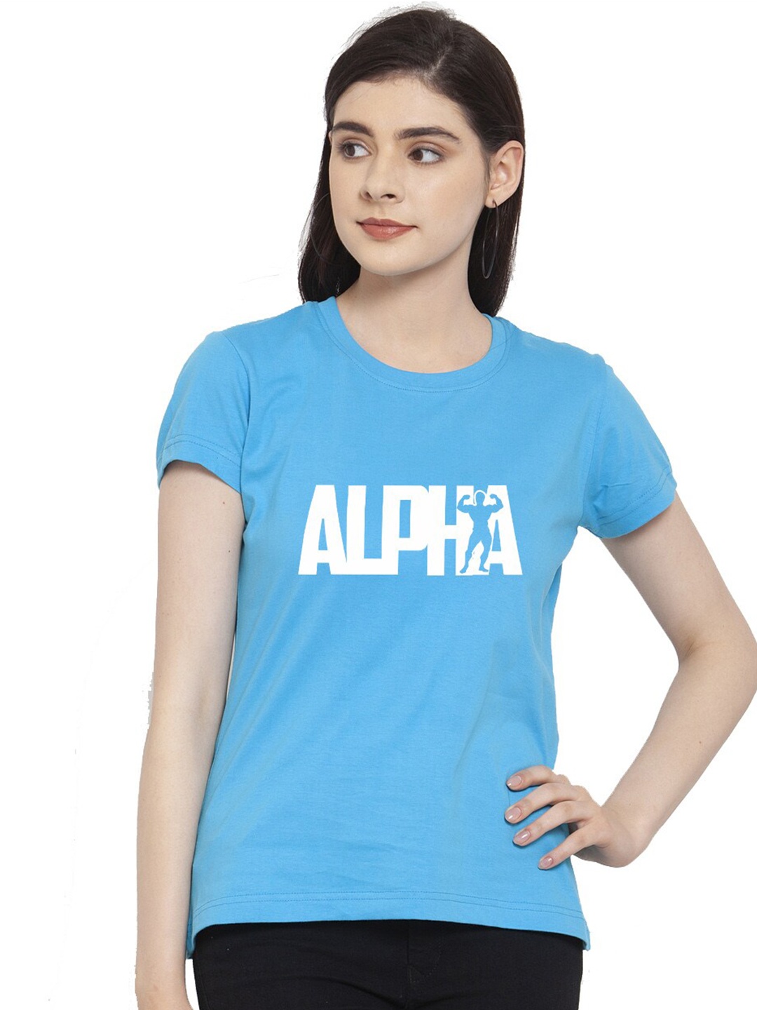 

Friskers Women Turquoise Blue Alpha Printed T-shirt