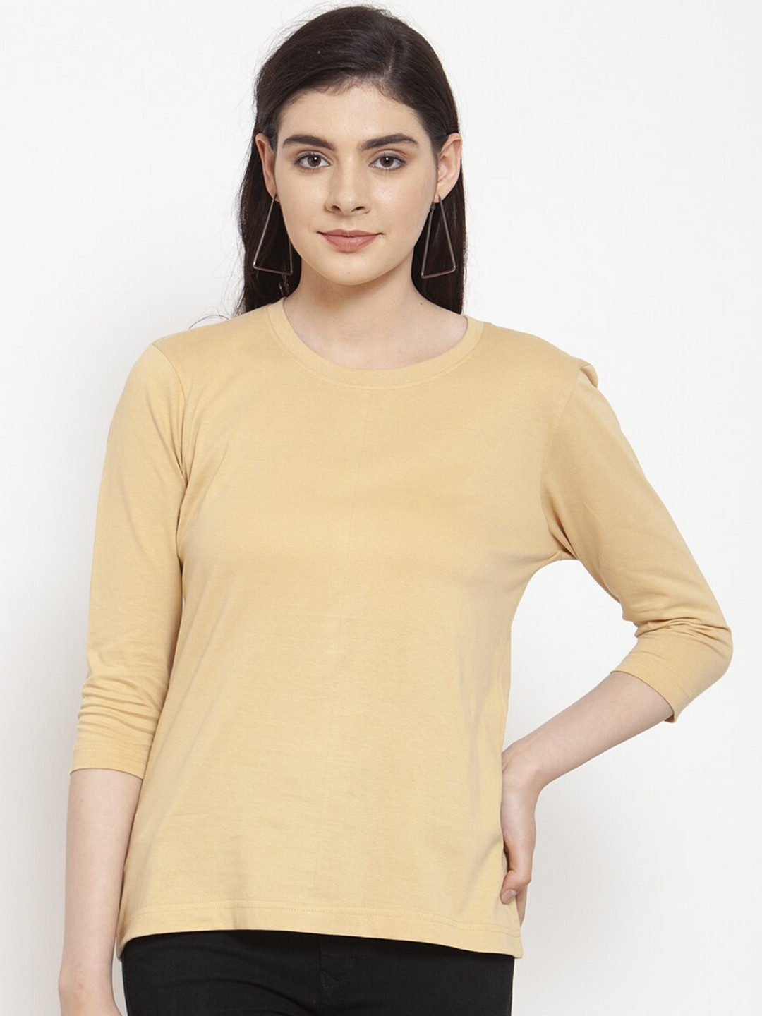 

Friskers Women Beige Solid T-shirt