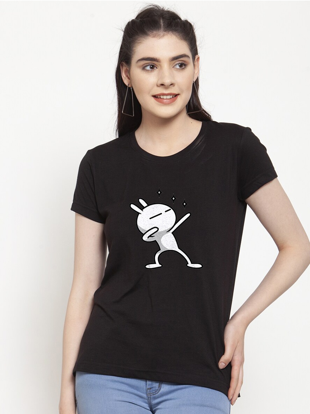 

Friskers Women Black Printed T-shirt