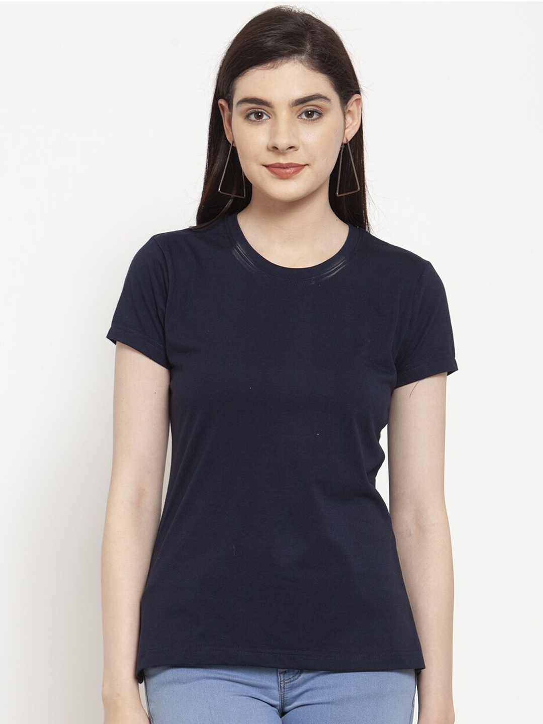 

Friskers Women Navy Blue Solid T-shirt