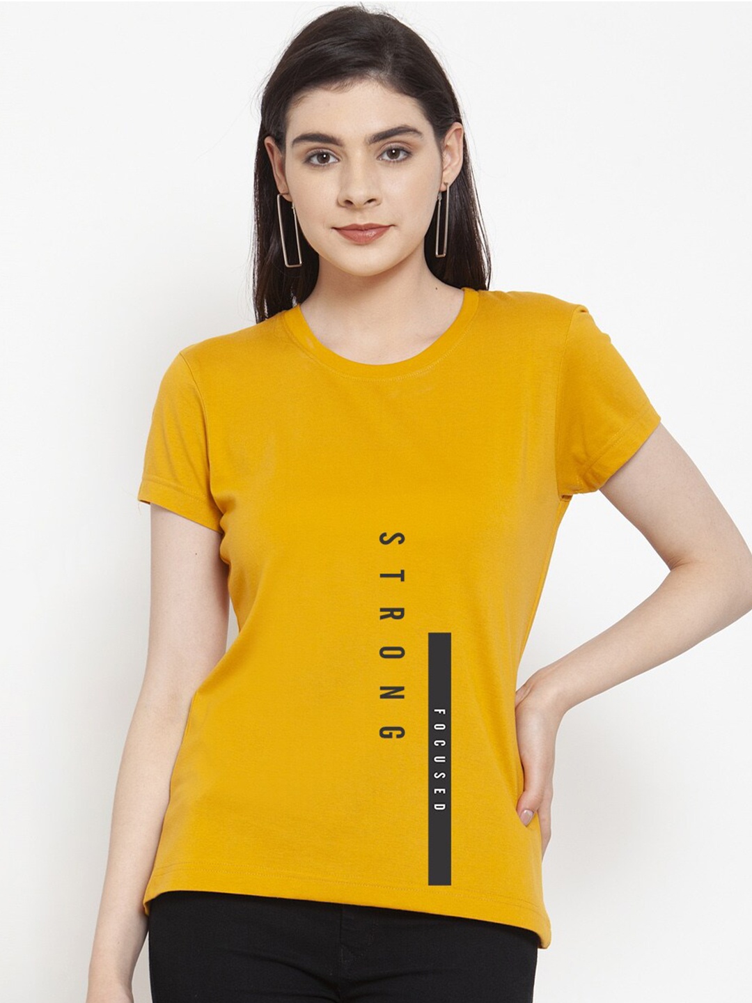 

Friskers Women Gold-Toned Typography Printed T-shirt