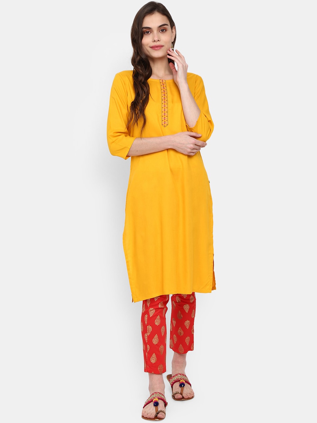 

V-Mart Women Gold-Toned Yoke Design Patchwork Kurta