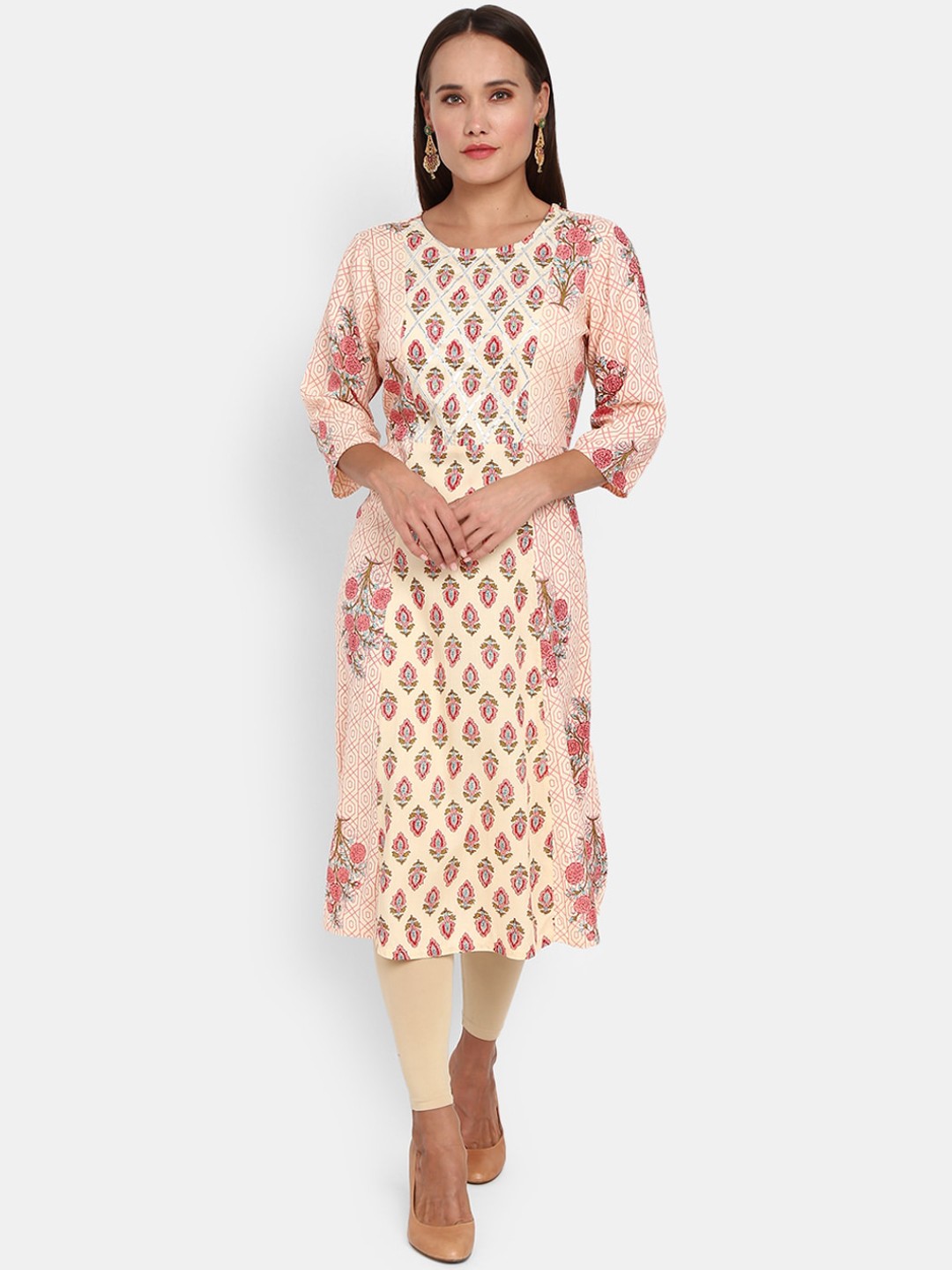 

V-Mart Women Beige Floral Motifs Printed Kurta
