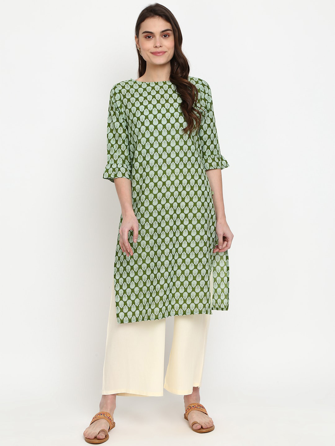 

V-Mart Women Green Ethnic Motifs Printed Bell Sleeves Kurta