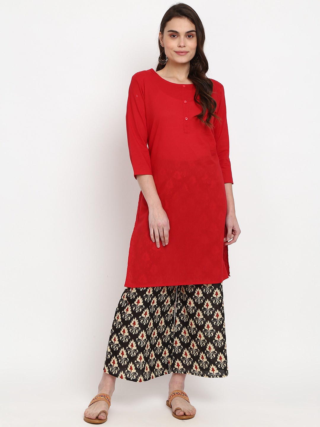 

V-Mart Women Red Solid Cambric Round Neck Kurta