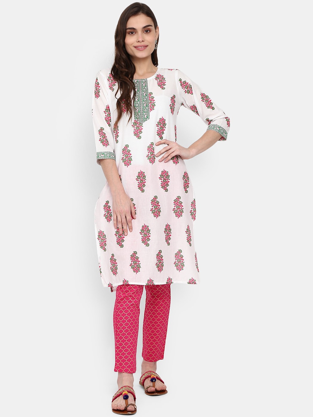 

V-Mart Women White & Pink Floral Printed Kurta