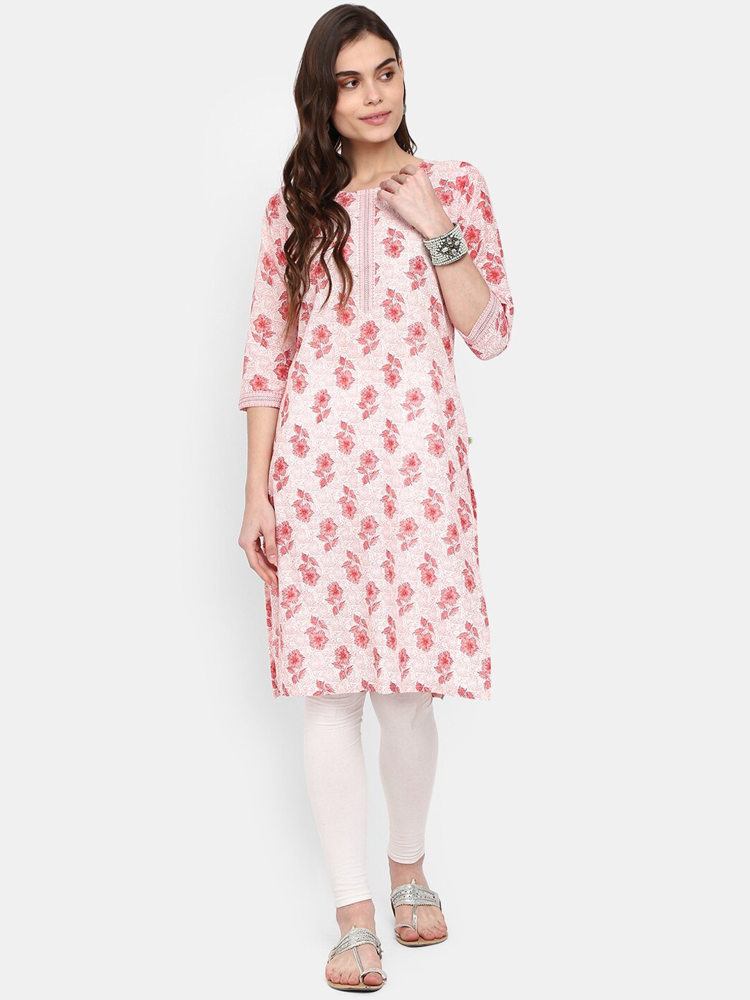 

V-Mart Women Peach & White Floral Printed Kurta