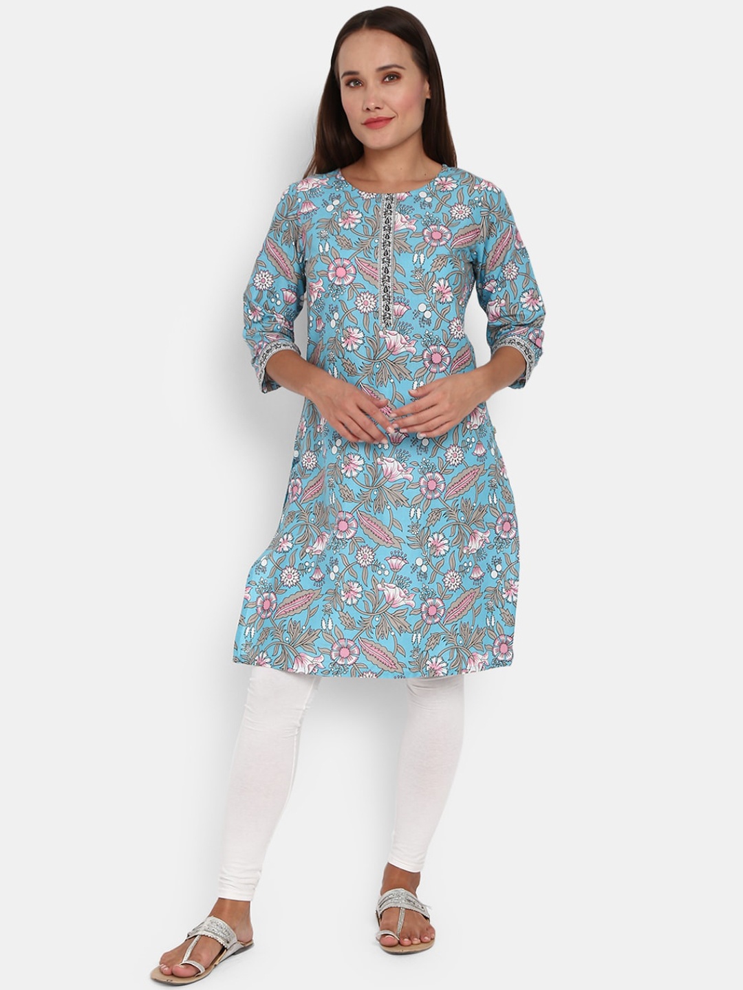 V-Mart Women Blue & Pink Floral Printed Kurta