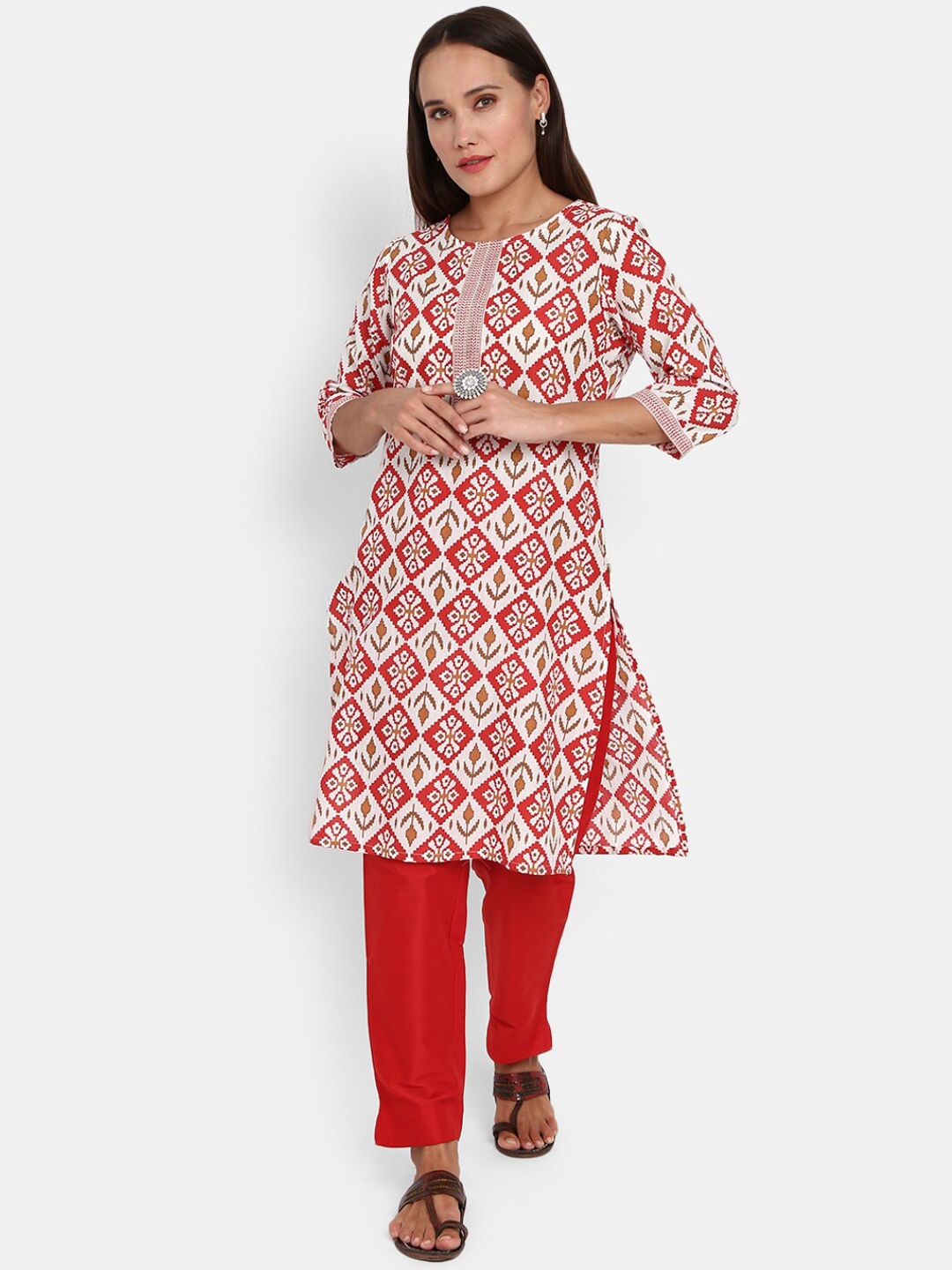 

V-Mart Women White & Red Ethnic Motifs Printed Kurta