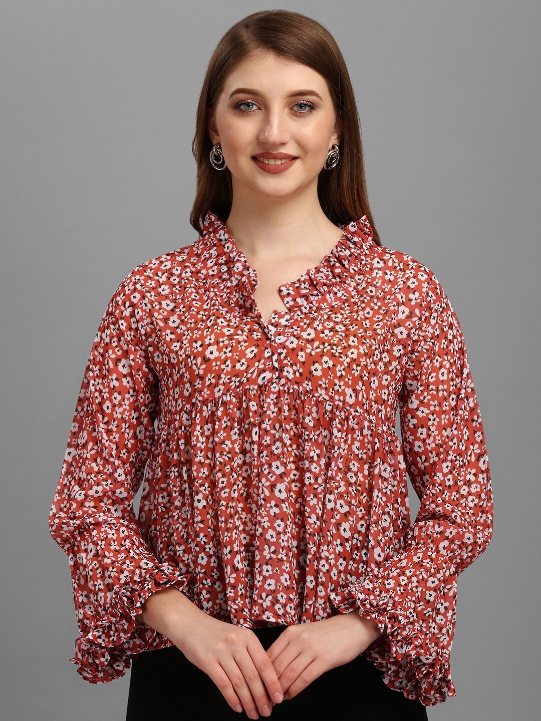 

Masakali Co Women Red Floral Print Georgette Top