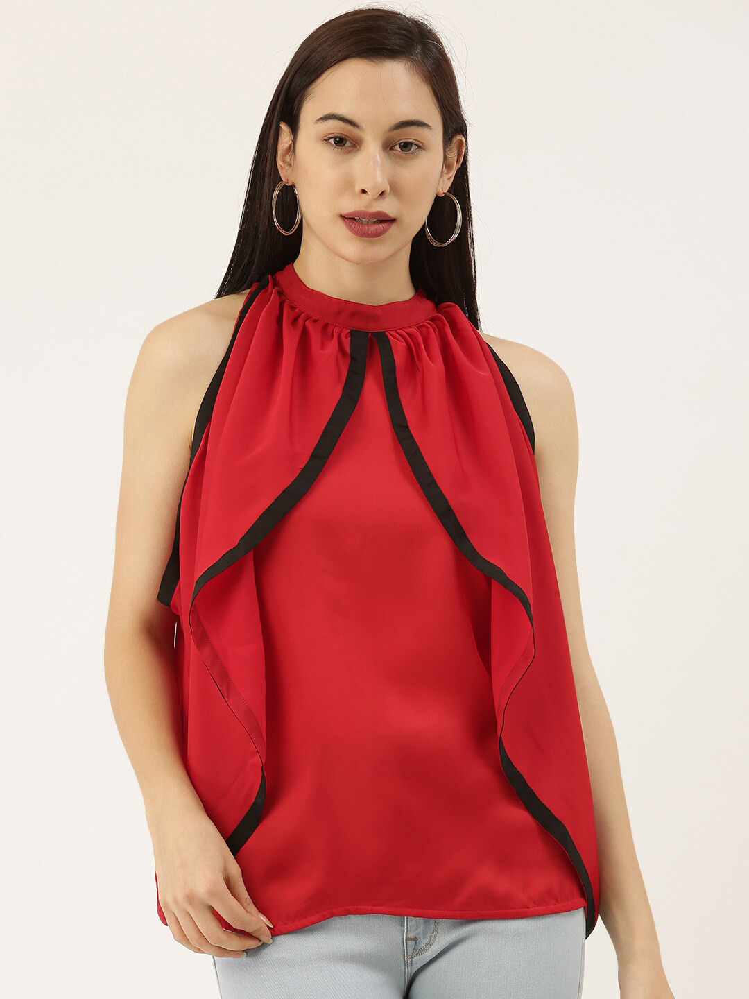 

SHECZZAR Red Solid Satin Top