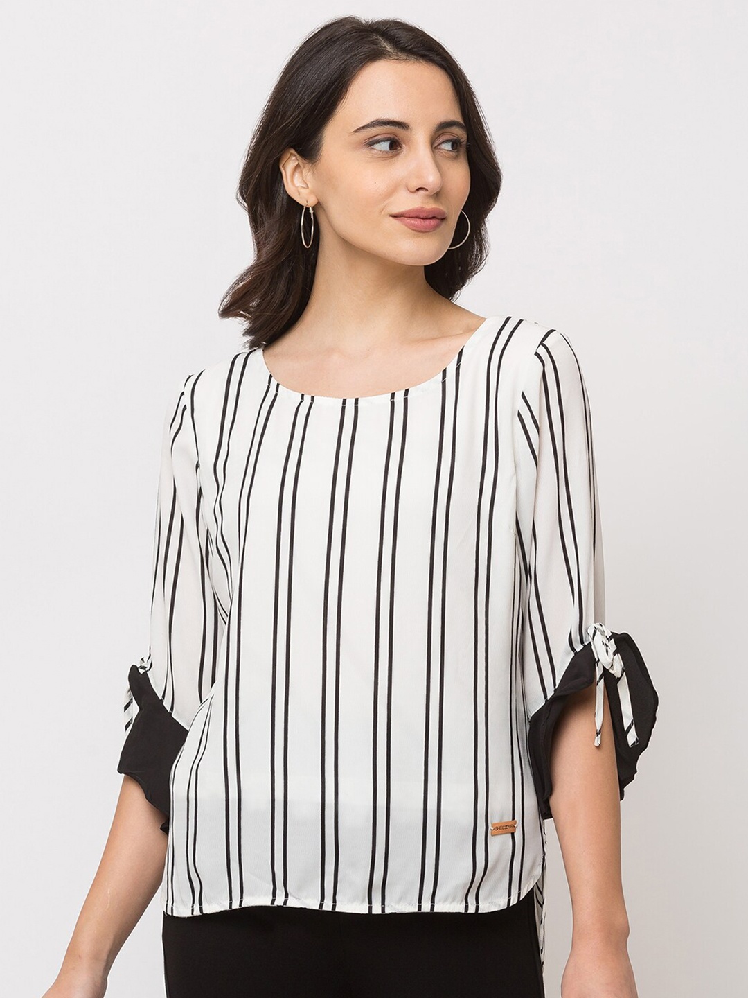 

SHECZZAR White Striped Georgette Top