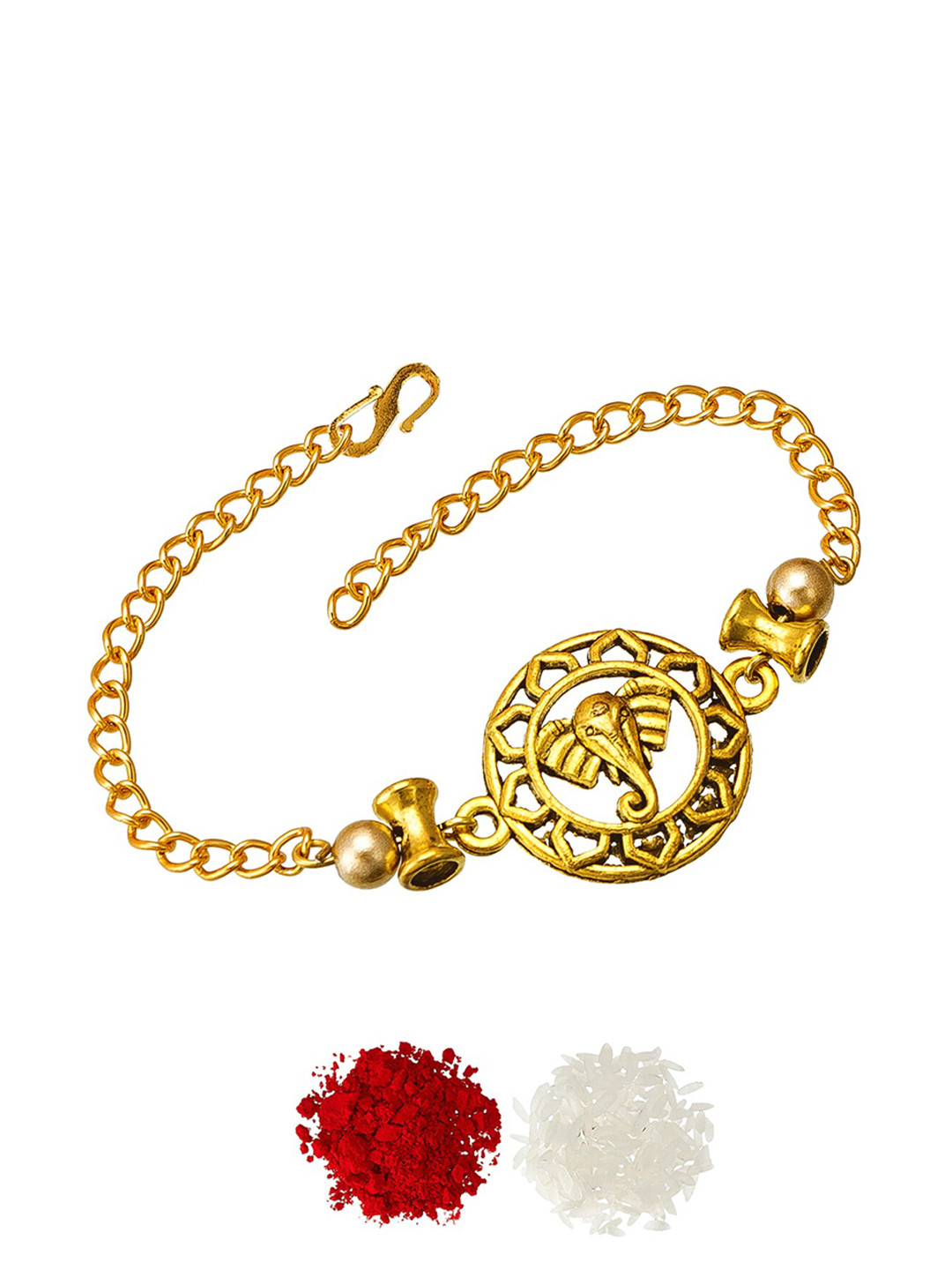 

aadita Gold Toned Copper Rakhi With Roli Chawal