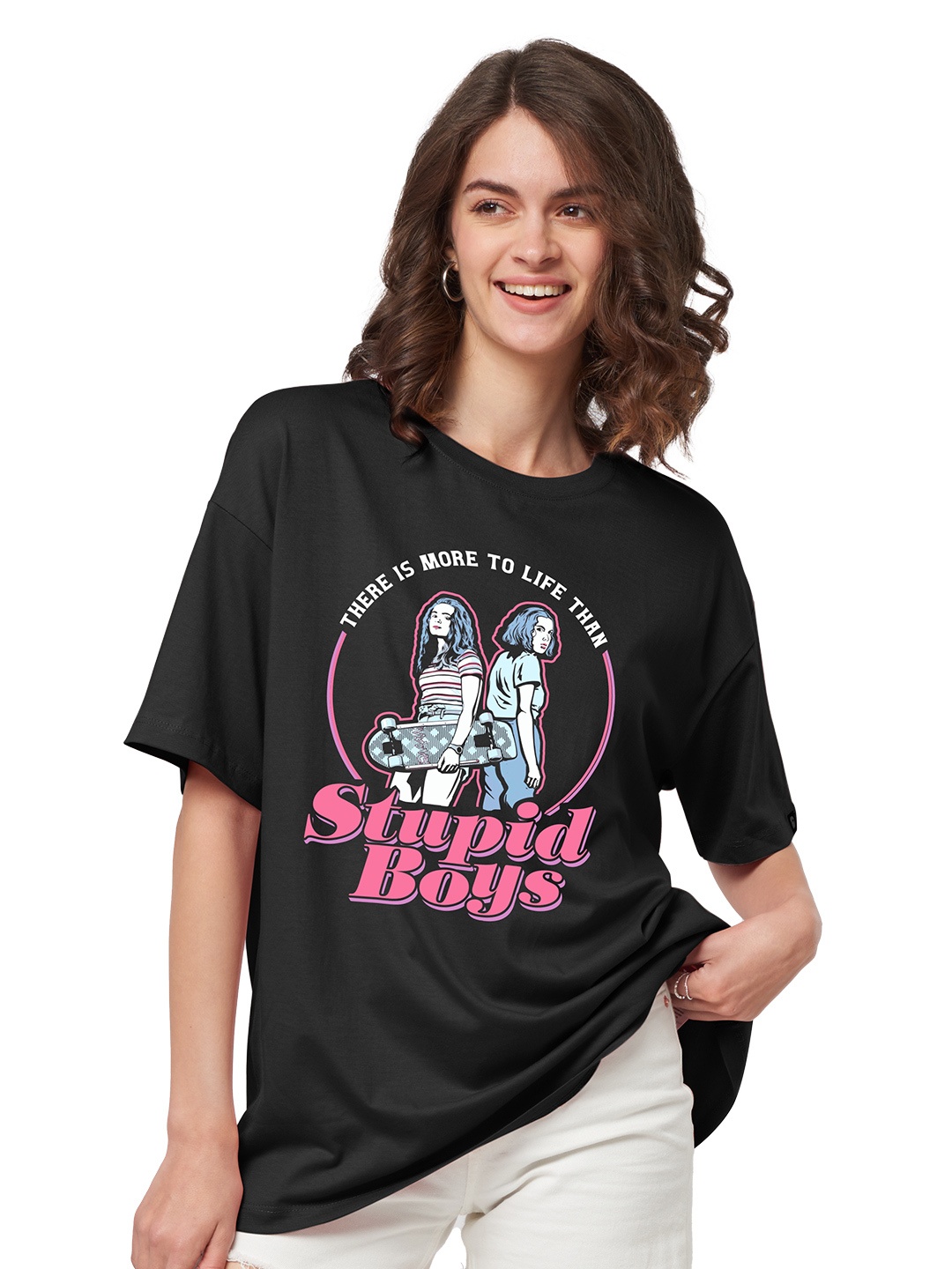 

The Souled Store Stranger Things Stupid Boys Print Oversized T-Shirt, Black