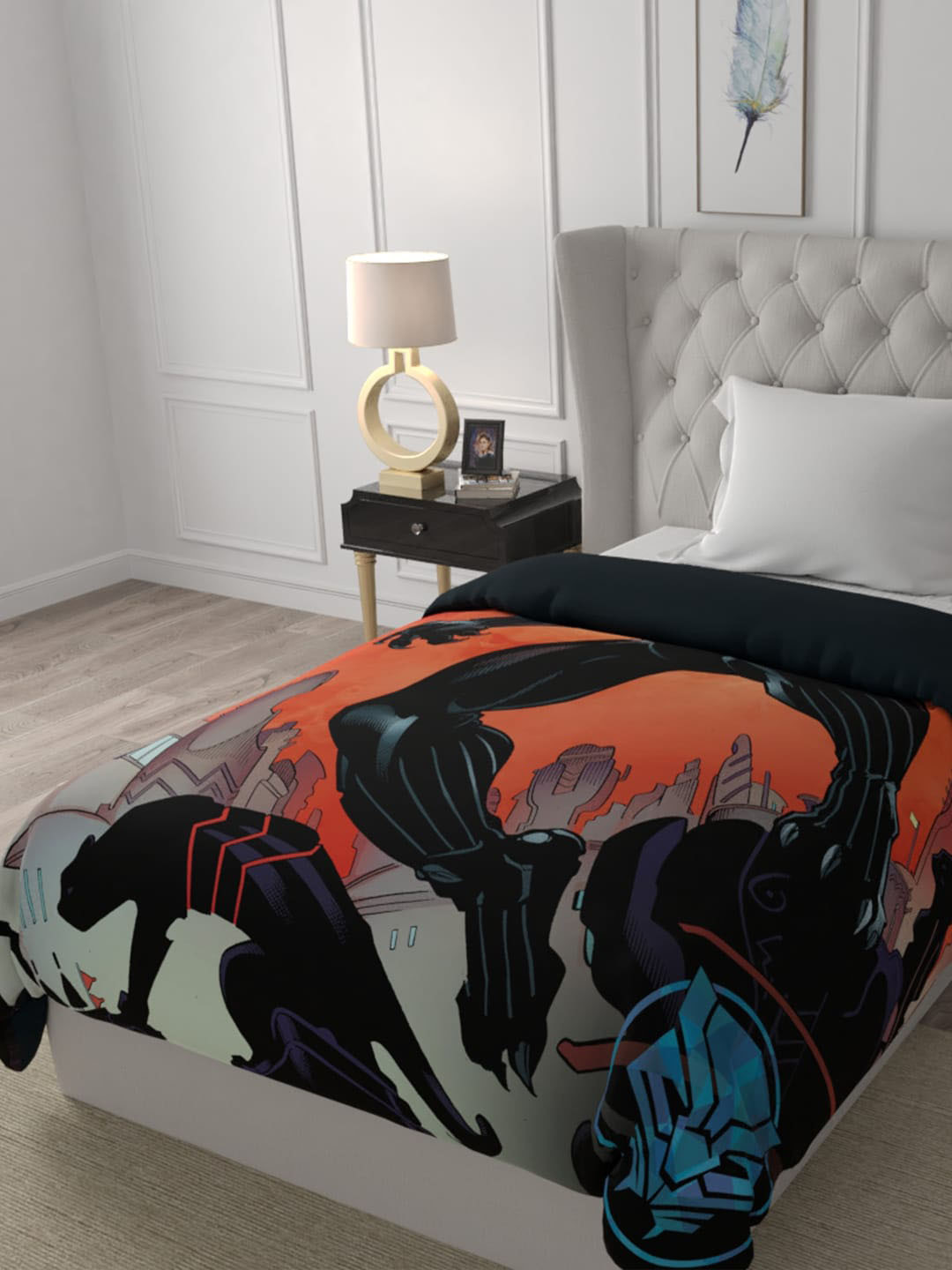 

Marvel Orange & Black Cartoon Characters AC Room 150 GSM Single Bed Comforter