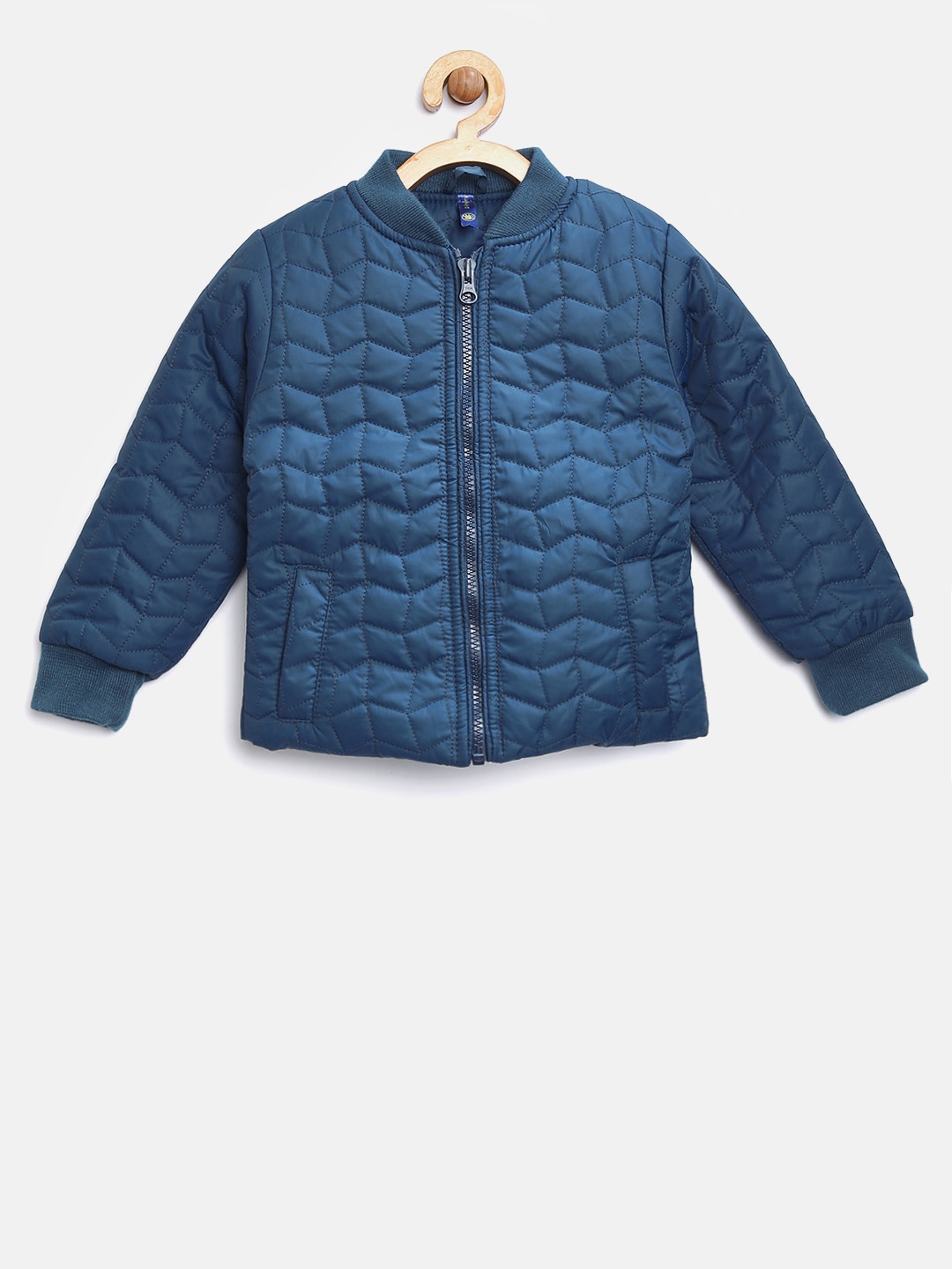 

YK Girls Teal Blue Solid Quilted Jacket