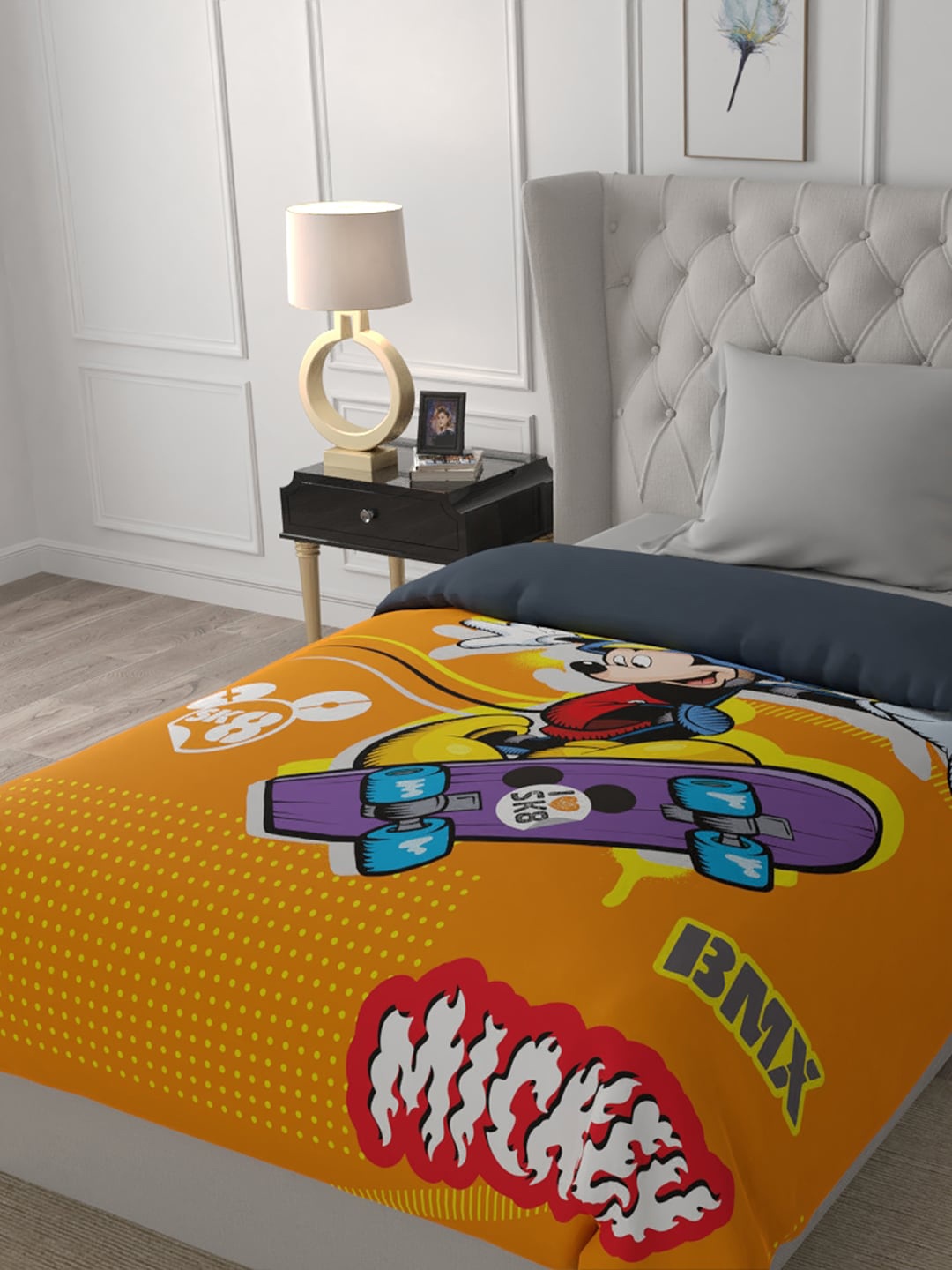 

Disney Orange & White Cartoon Characters AC Room 150 GSM Single Bed Comforter
