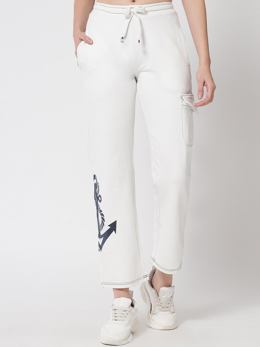 

River Of Design Jeans Women White Printed Track Pants