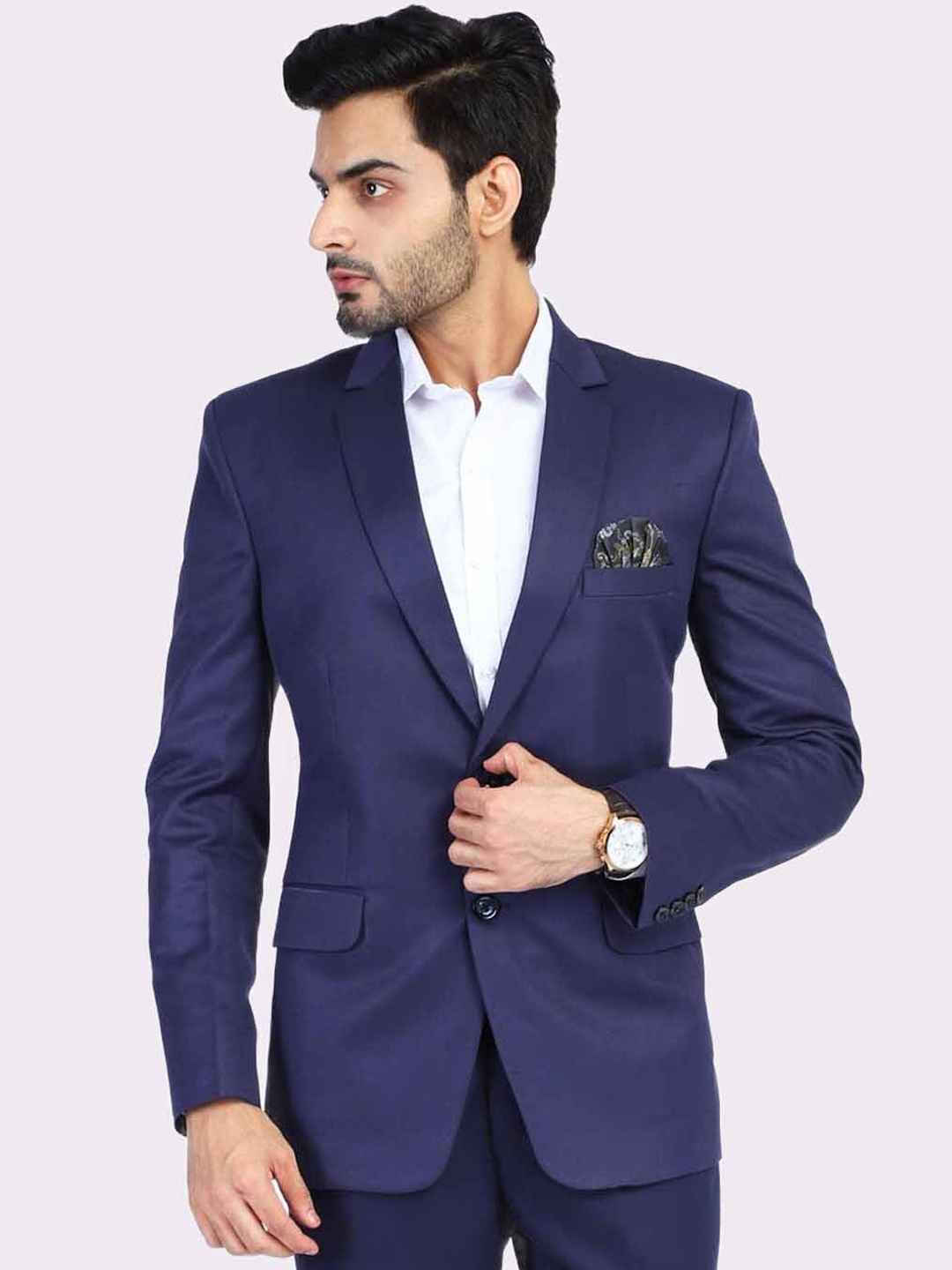 

TAHVO Men Blue Solid Single-Breasted Slim Fit Blazer