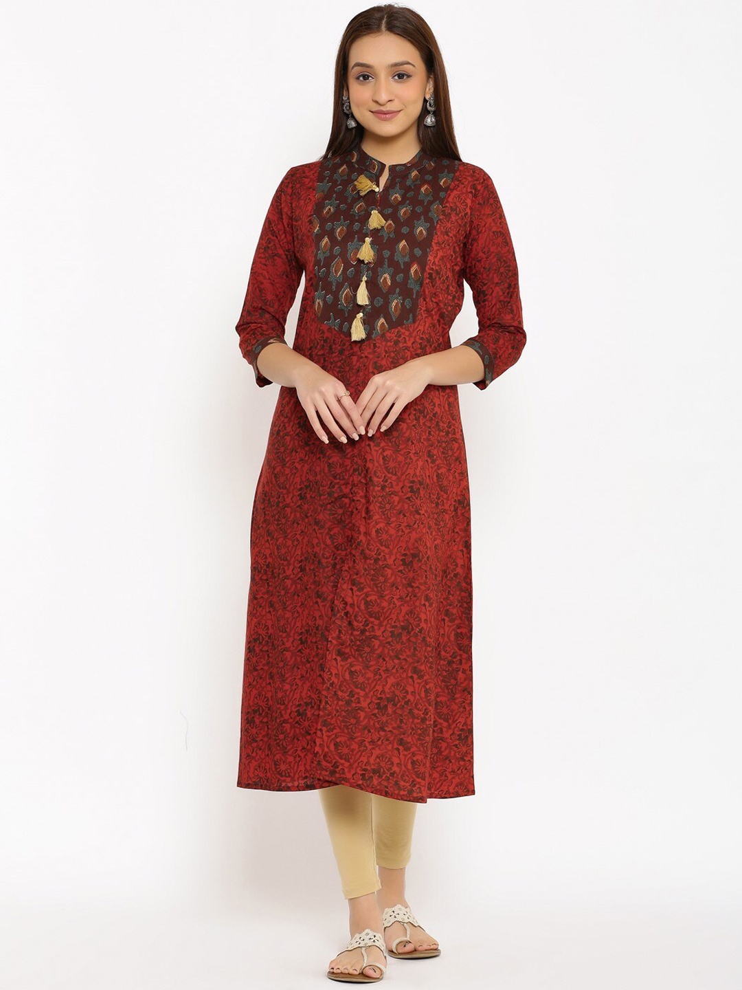 

NeshamaKurti Women Maroon Ethnic Motifs Printed Cotton Kurta