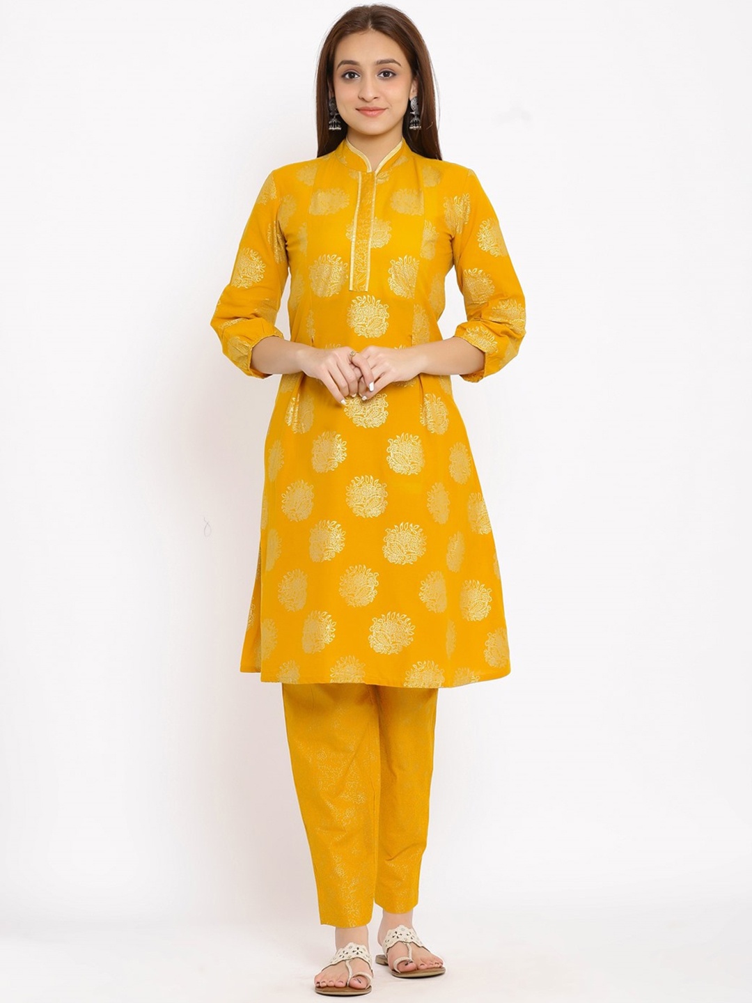 

NeshamaKurti Women Mustard Yellow Ethnic Motifs Dyed Kurta