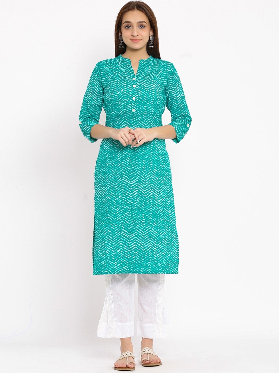 

NeshamaKurti Women Green Geometric Printed Kurta