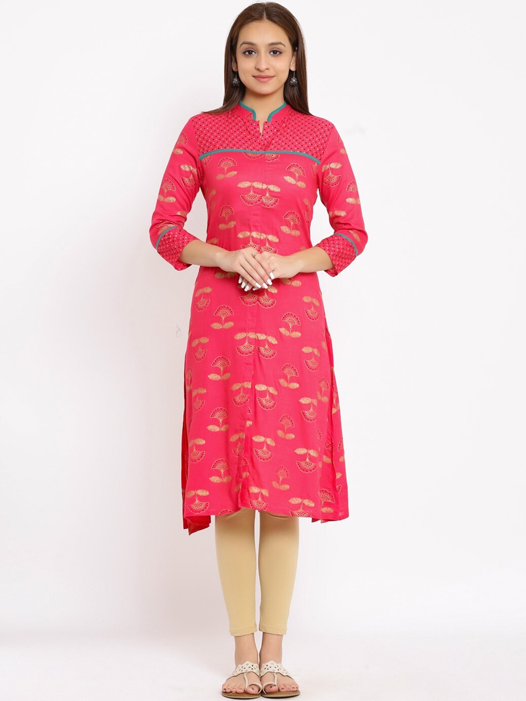 

NeshamaKurti Women Coral Floral Printed A-Line Kurta